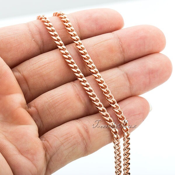 NEW 3mm Womens Girls Chain Cut Curb Cuban Rose Gold Filled GF Necklace Jewelry