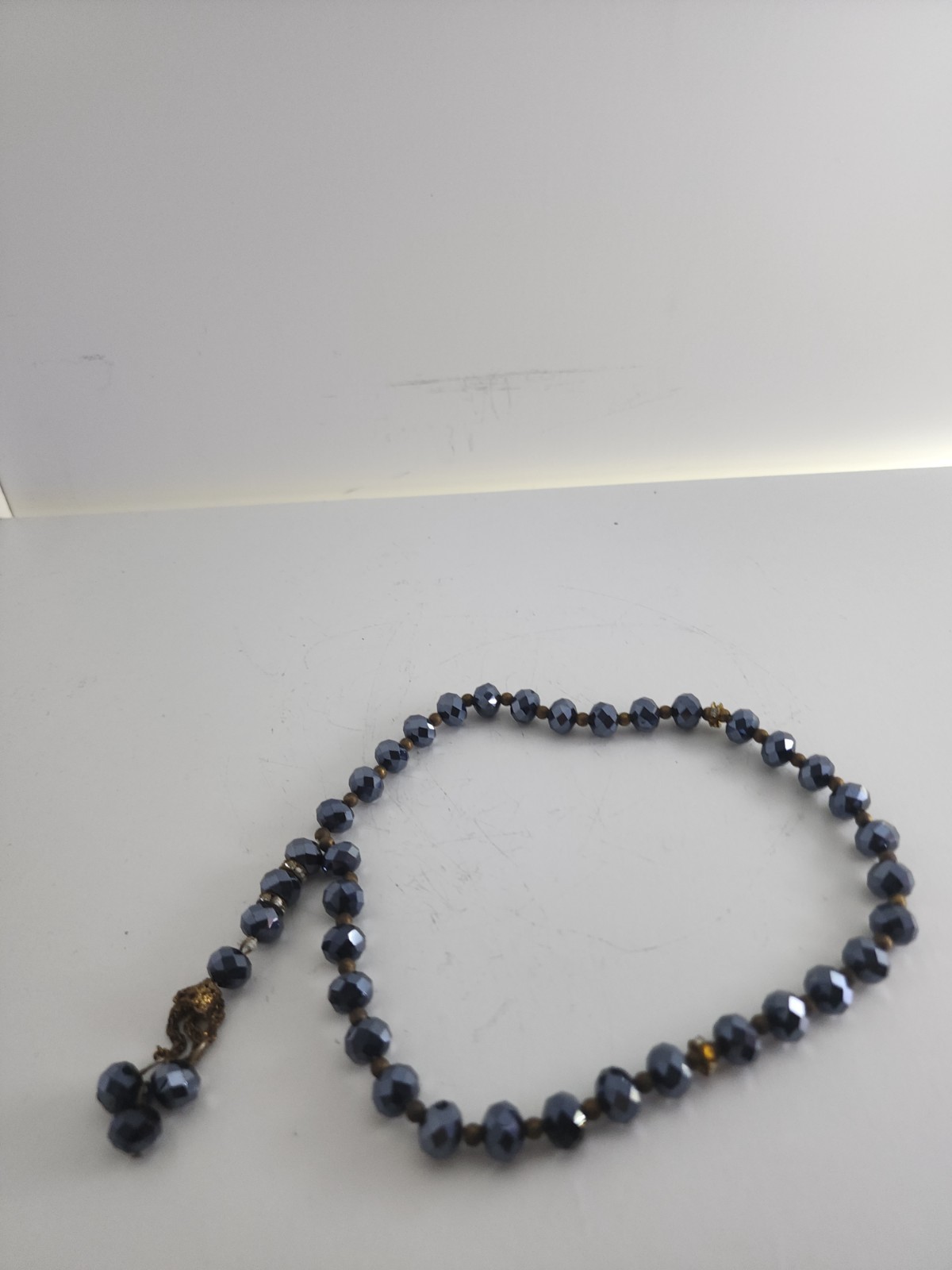 Metallic Blue Gray Beads Necklace Meditation Worry Beads Smooth Ornament Gift
