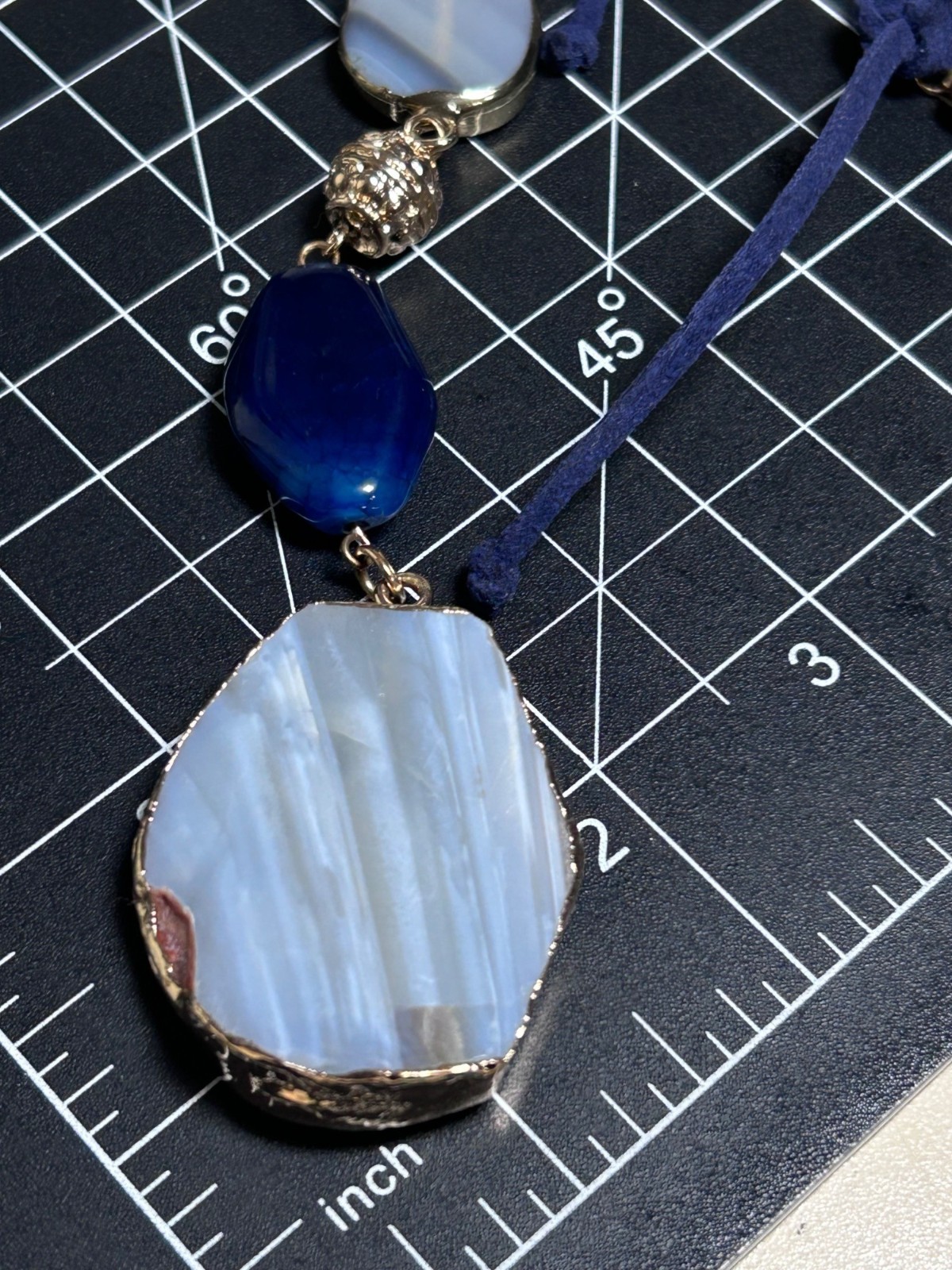 VERSONA Jewelry Royal Blue Statement Necklace Blue Lace Agate Deep Blue Stone