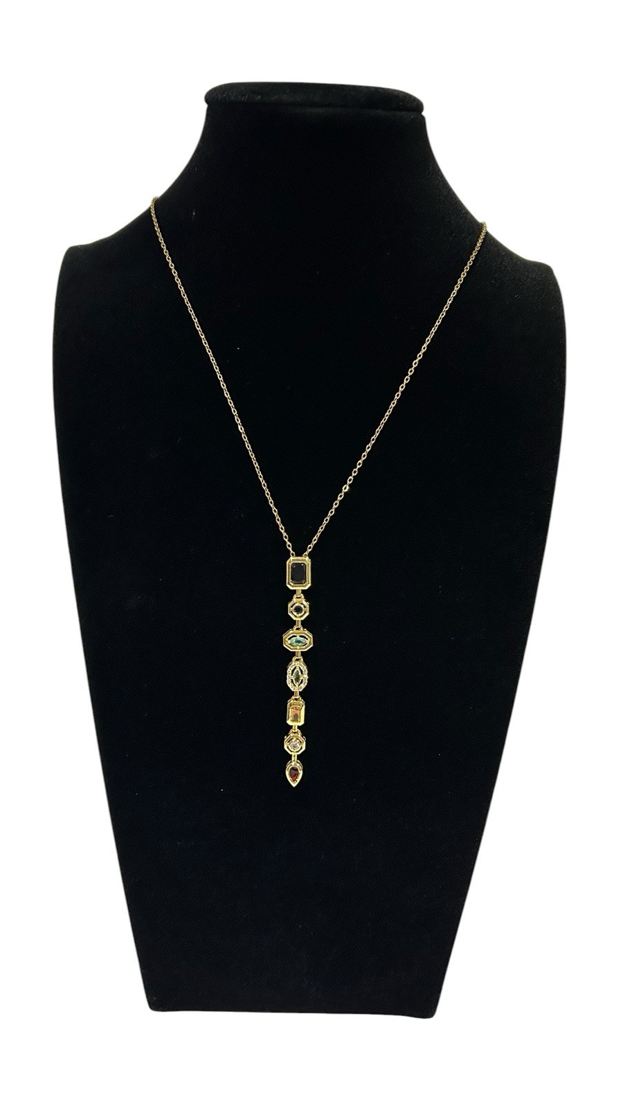 Gold Tone Necklace With GemStones 18”