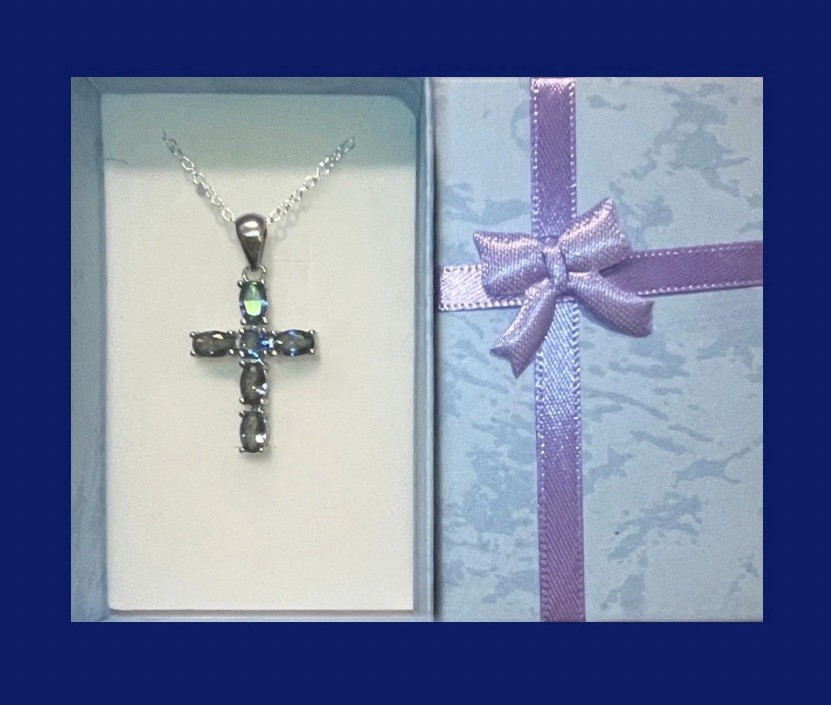 DEAL! Stunning Blue Green Mystic Topaz Cross Necklace