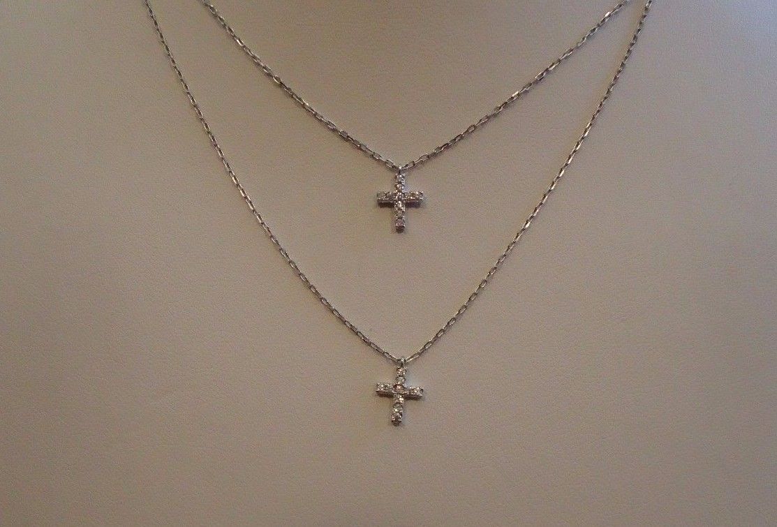 925 STERLING SILVER CROSS NECKLACE PENDANT W/ .25 CT LAB DIAMONDS/ 18” LONG