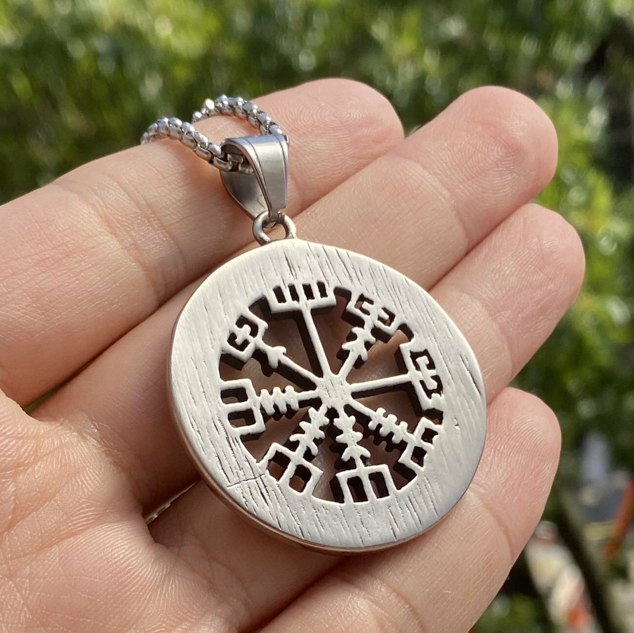 MENDEL Mens Norse Viking Rune Vegvisir Compass Pendant Necklace Stainless Steel