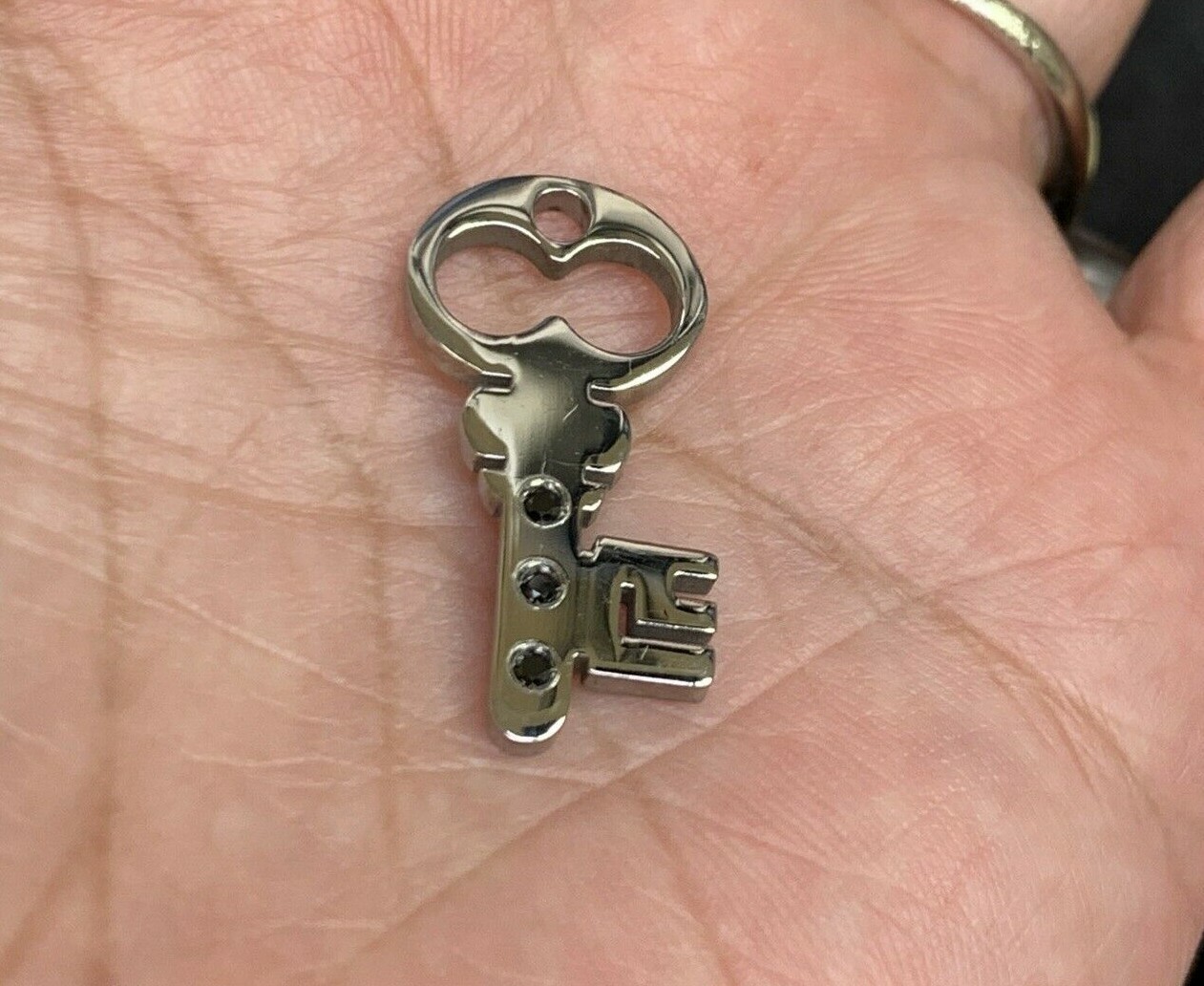 St. Steel Key Charm / Pendant with Black Onyx by Clessidra made in Italy
