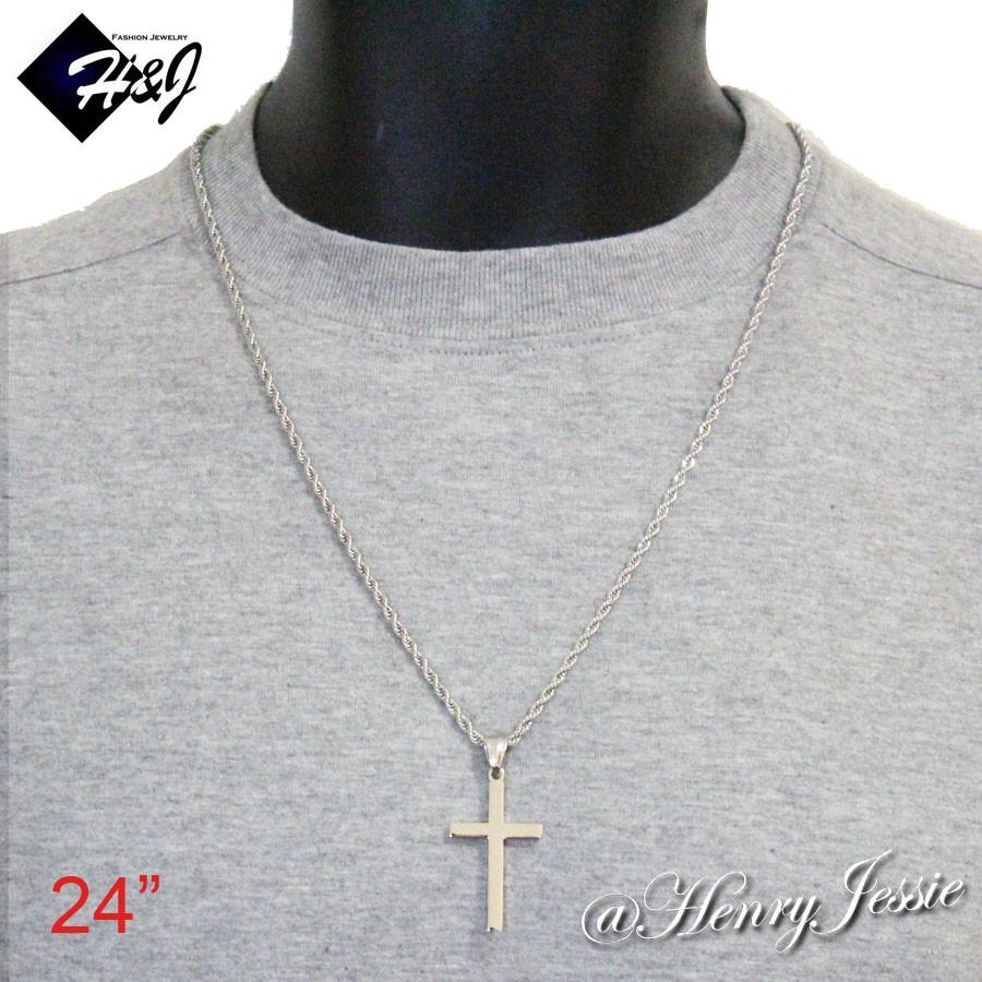 18″20″24″30″Stainless Steel 2.5/3.5mm Silver Rope Chain Plain Cross Pendant*P29