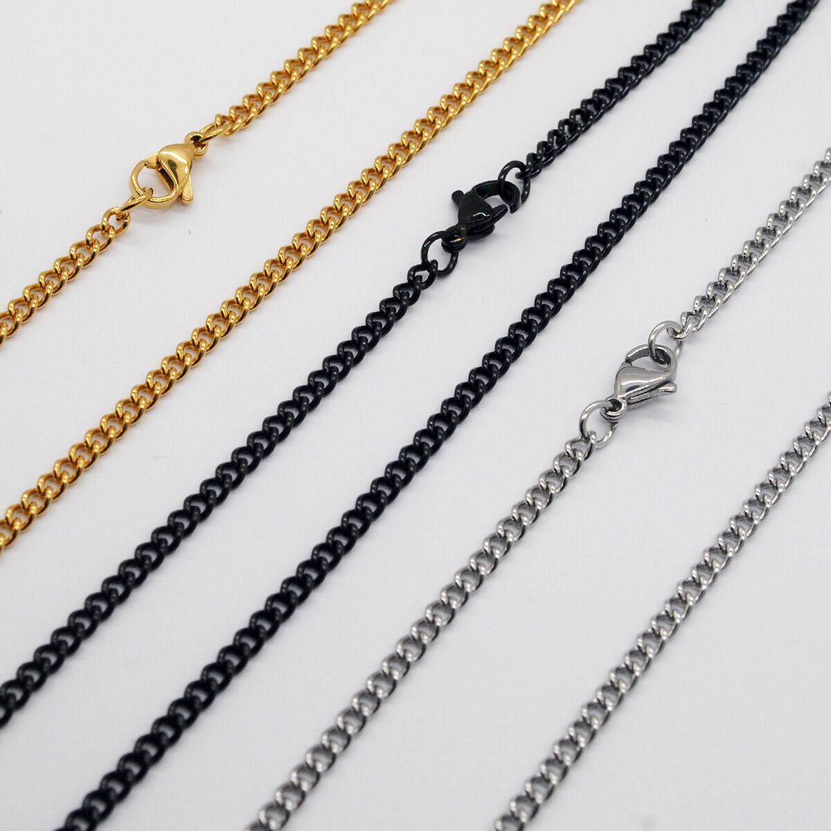 3mm 3 Colors Woman Man Gold Plated Stainless Steel Curb Cuban Link Chain 18-24”
