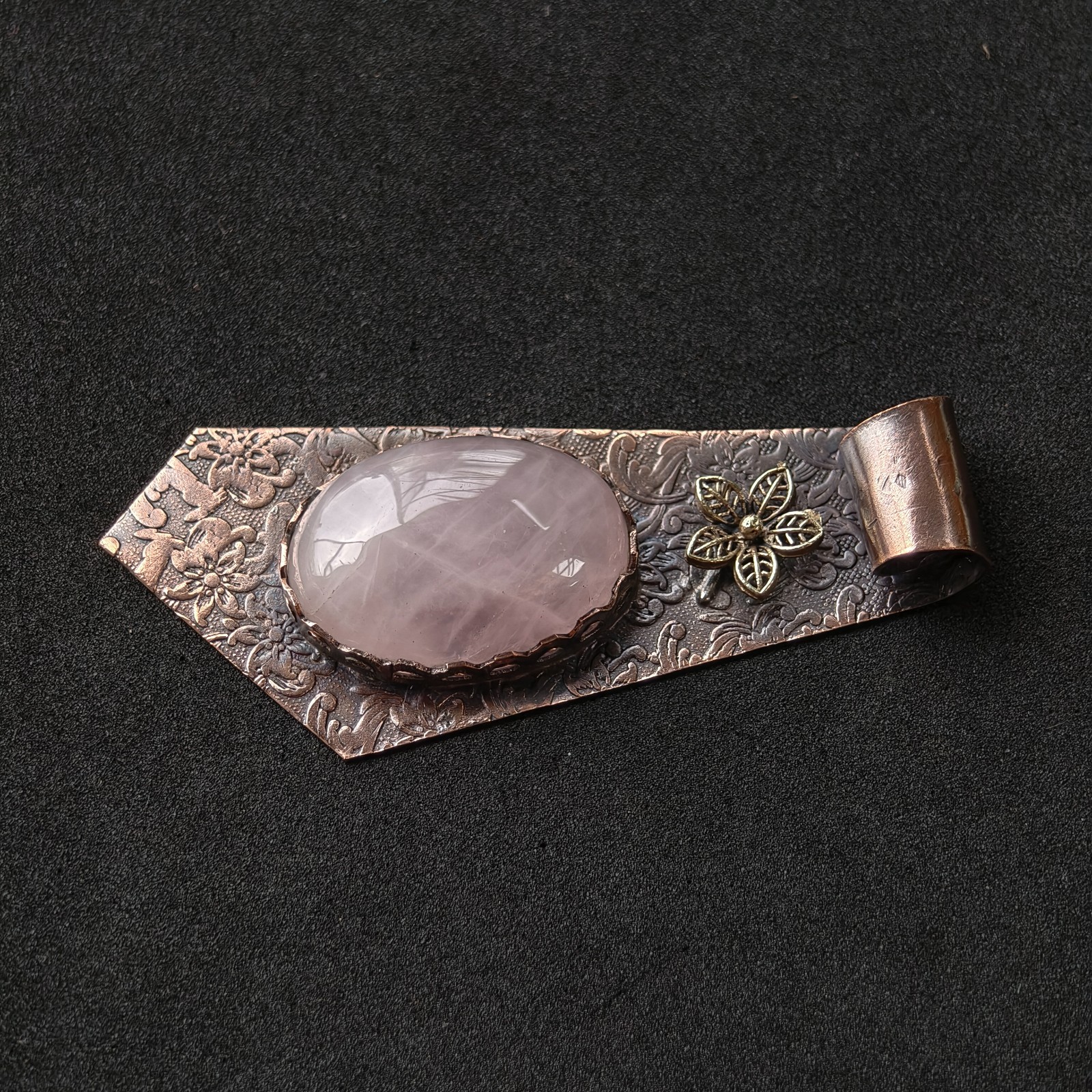 Copper Wire Wrapped Rose Quartz Pendant Necklace | Handmade Pink Crystal Jewelry