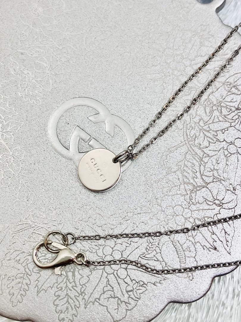 Excellent GUCCI Pendant Top, 925 Sterling Silver + Aftermarket Thin Chain,