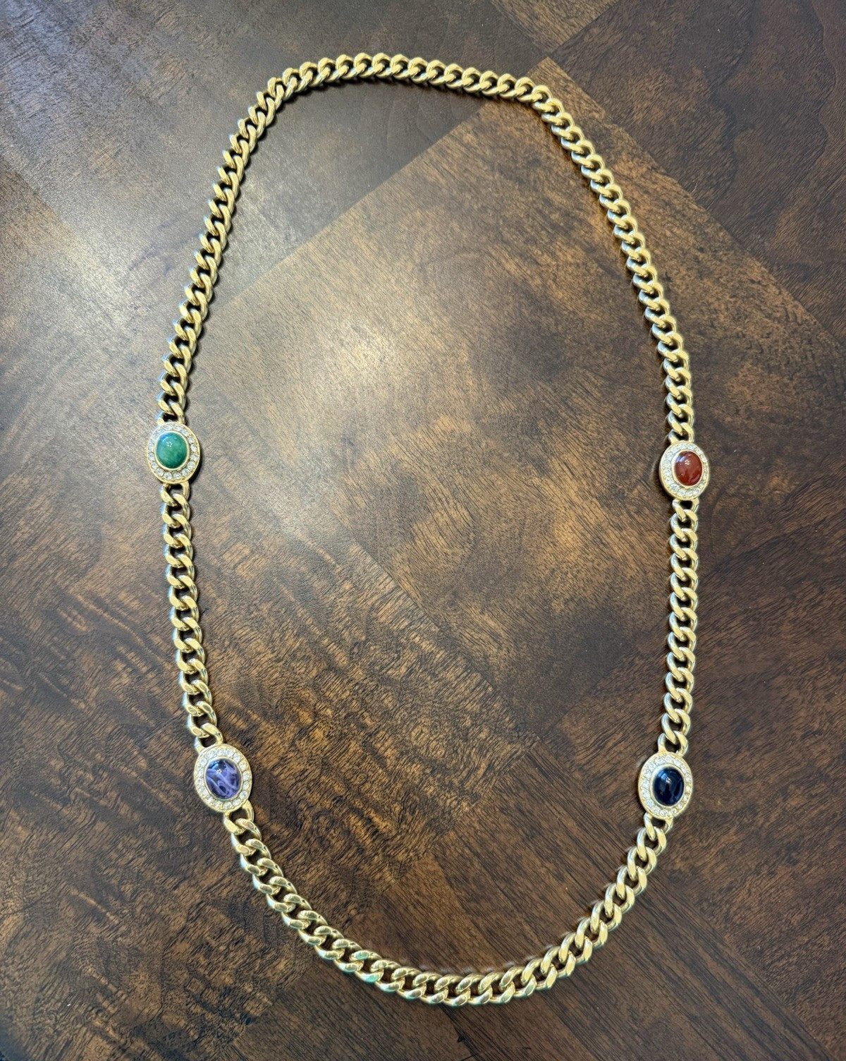 Vintage CINER Gripoix Gold Tone Long Link Necklace in Excellent Cond-Rare Find