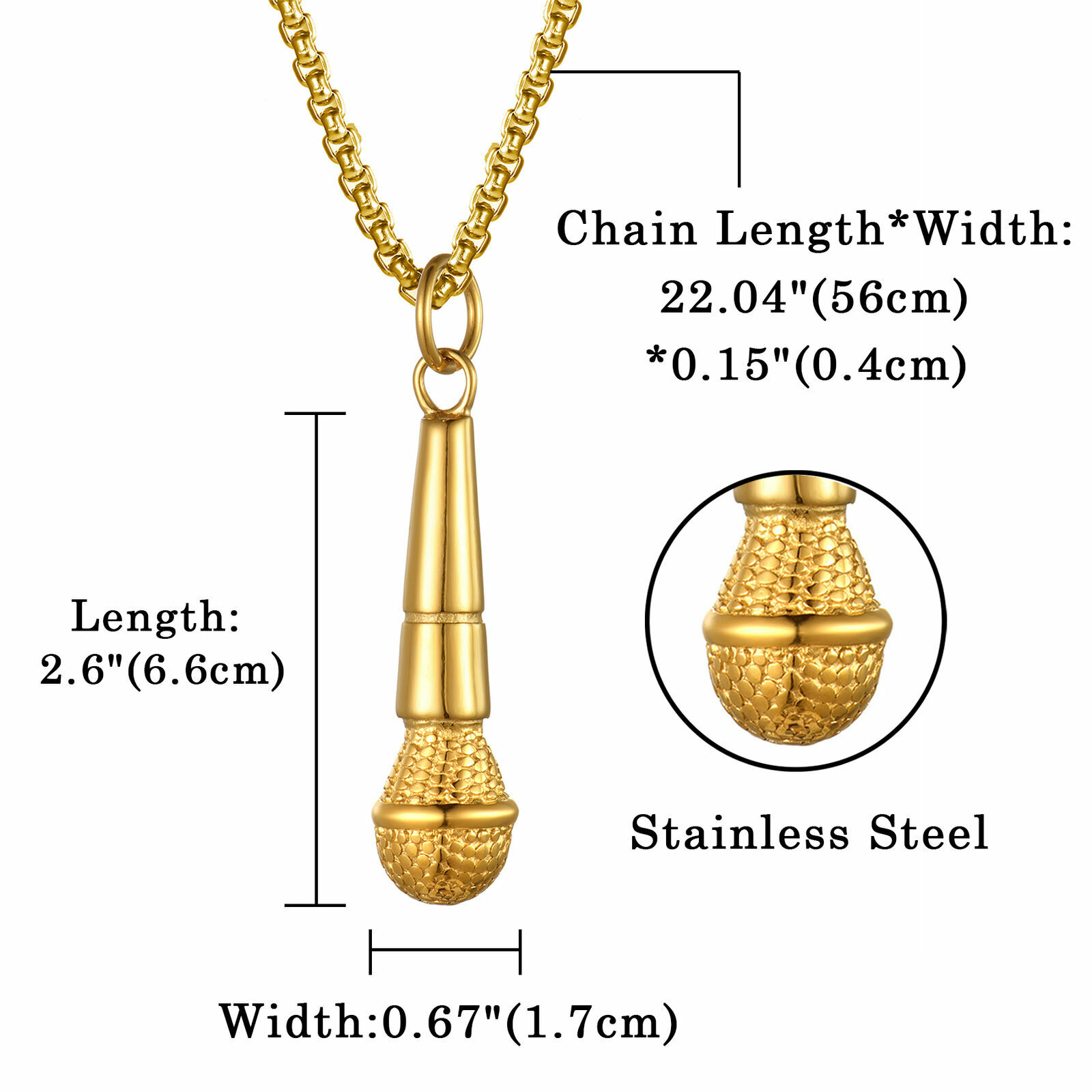 Hip-Hop Punk DJ Microphone Stainless Steel Necklace Men Women Pendant Chain 22″