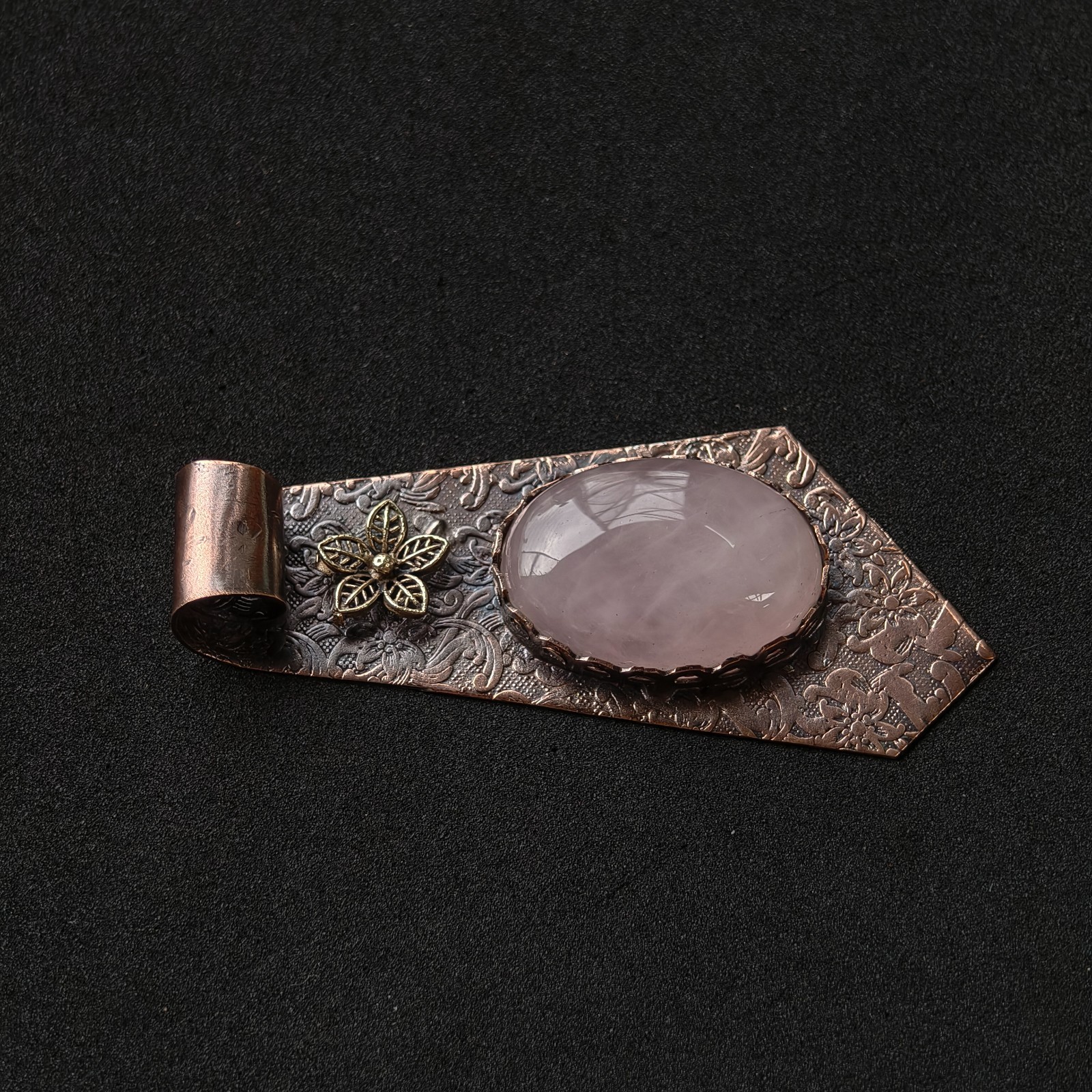 Copper Wire Wrapped Rose Quartz Pendant Necklace | Handmade Pink Crystal Jewelry
