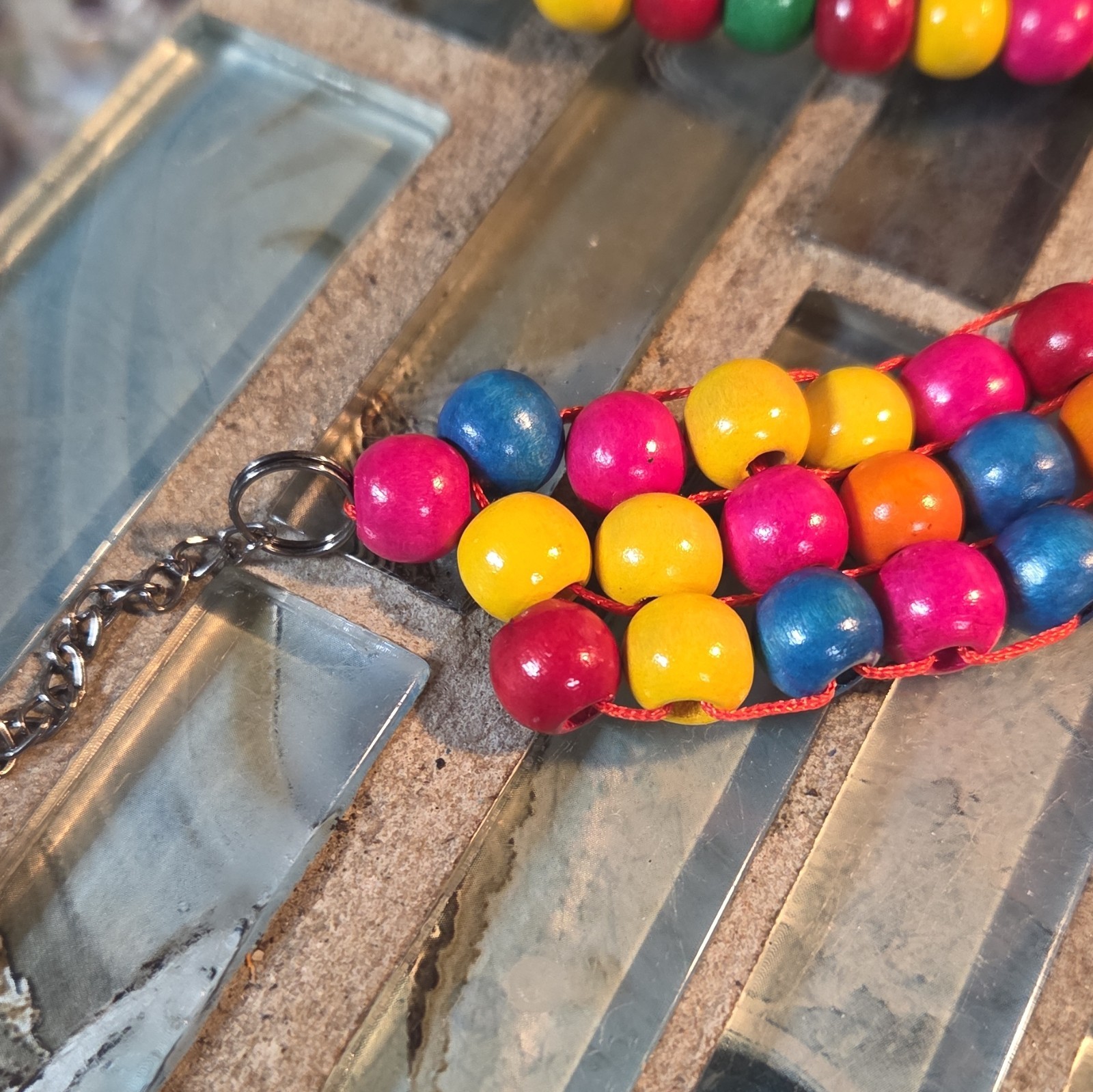 Multicolor Wood Multistrand Beaded Bib Necklace Round Beads Lobster Clasp