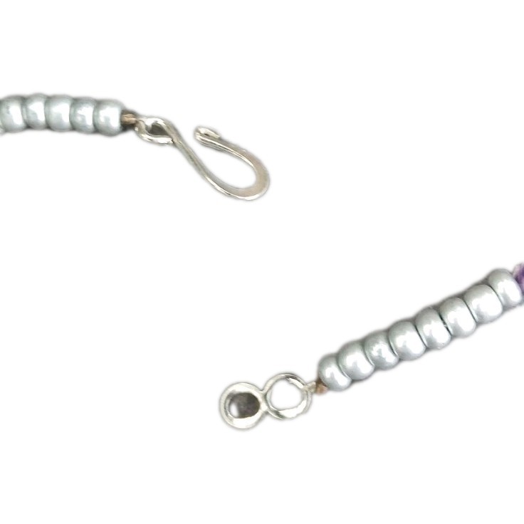 Purple Round Amethyst Beaded Necklace Silver Tone Hook Closure