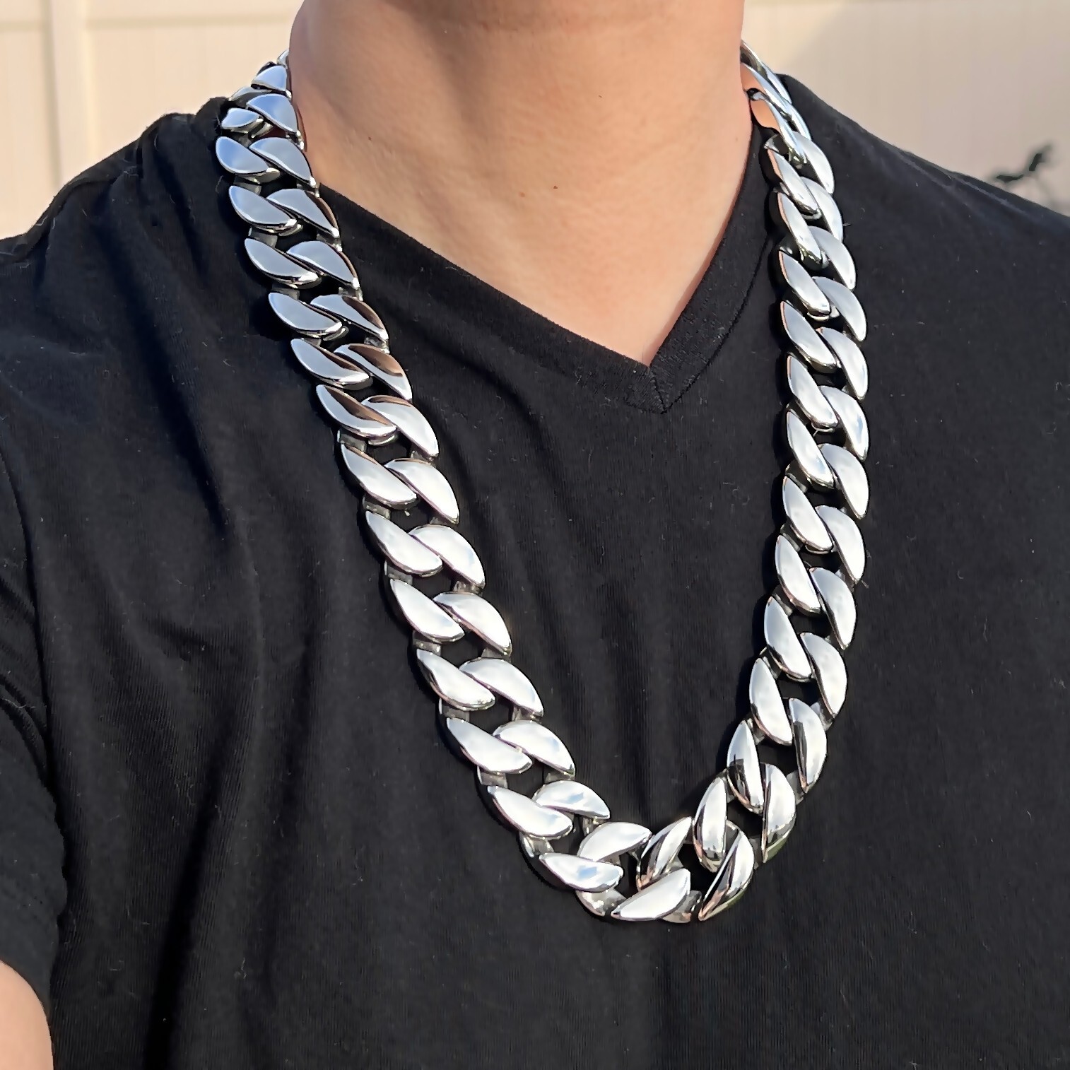 Mens Huge Cuban Link Chain 316L Stainless Steel Silver Necklace 25MM Thick 28″