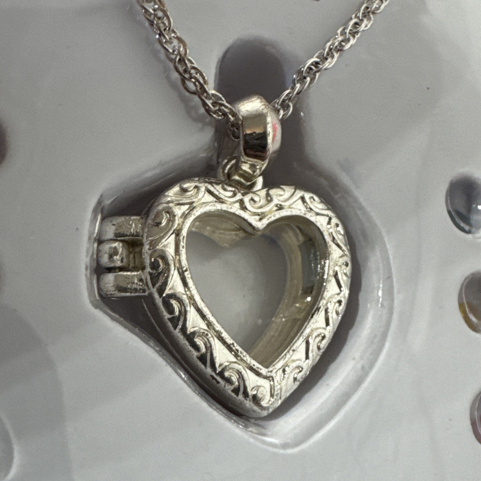 Silver Tone Family Birthstone Chain Necklace w Heart Locket Pendant NIB