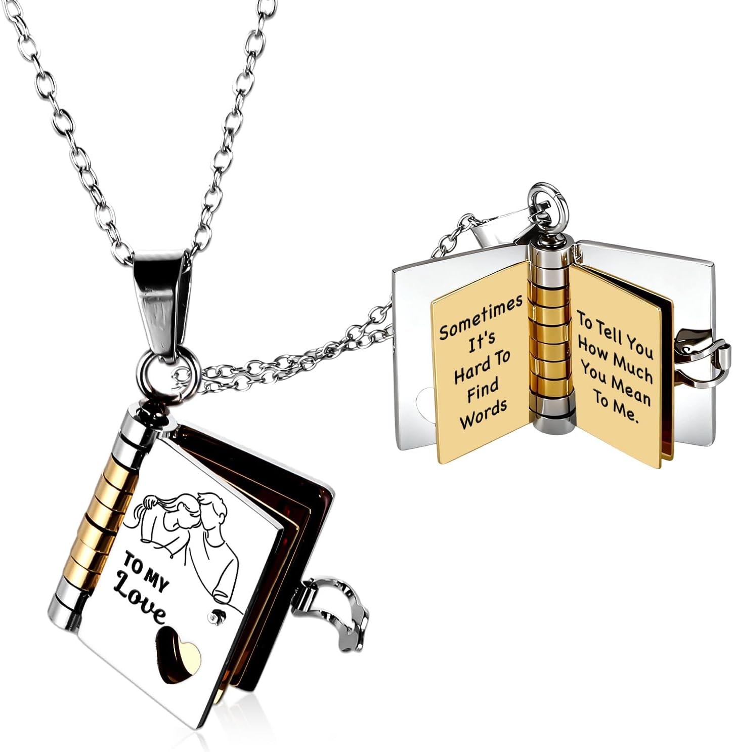 To My Love Book Necklace Valentines Day Gifts for Him Her Husband Wife Matching