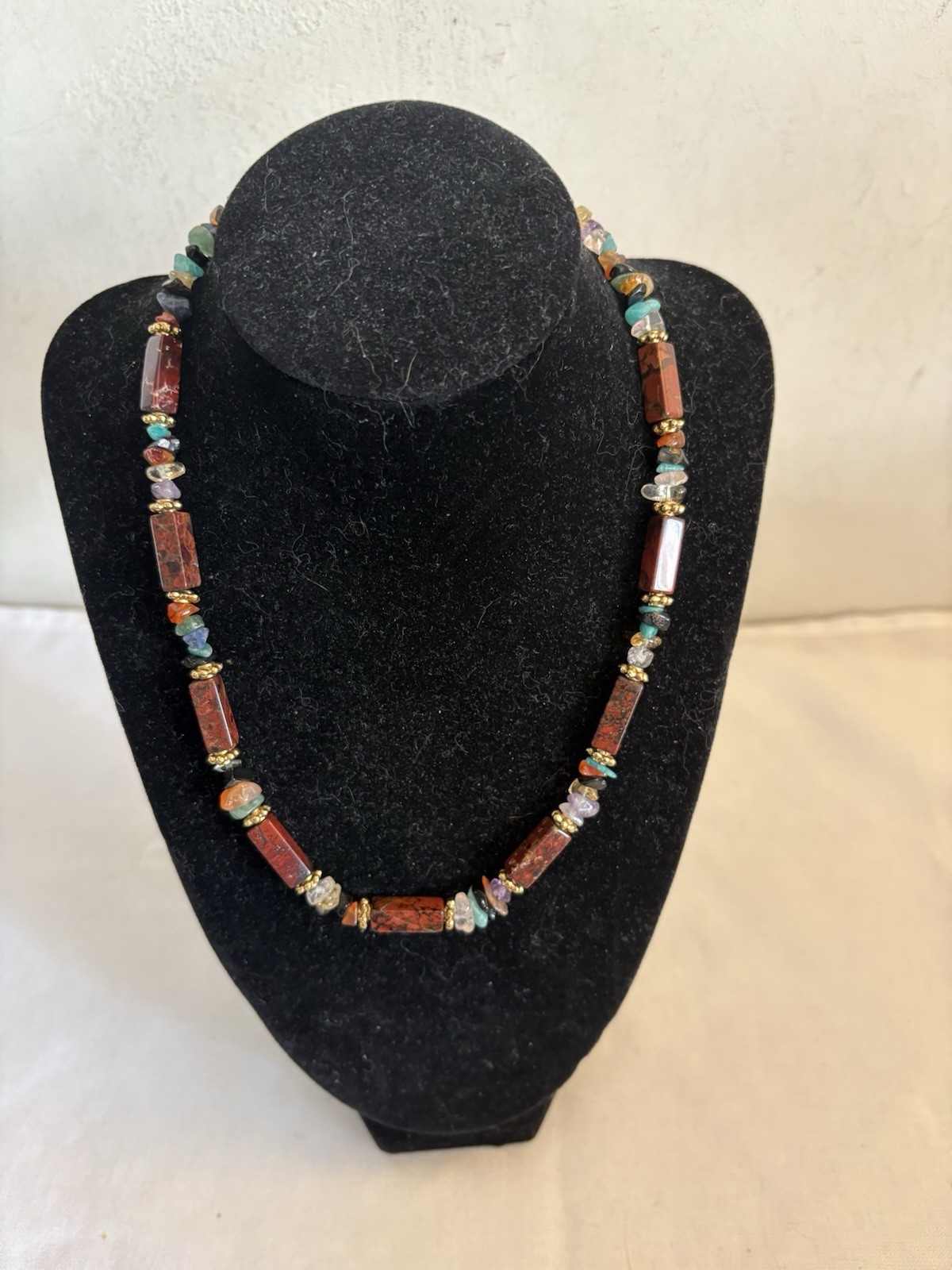 Vintage Earth Tone Variety Of Stones Beaded Necklace Choker Excellent