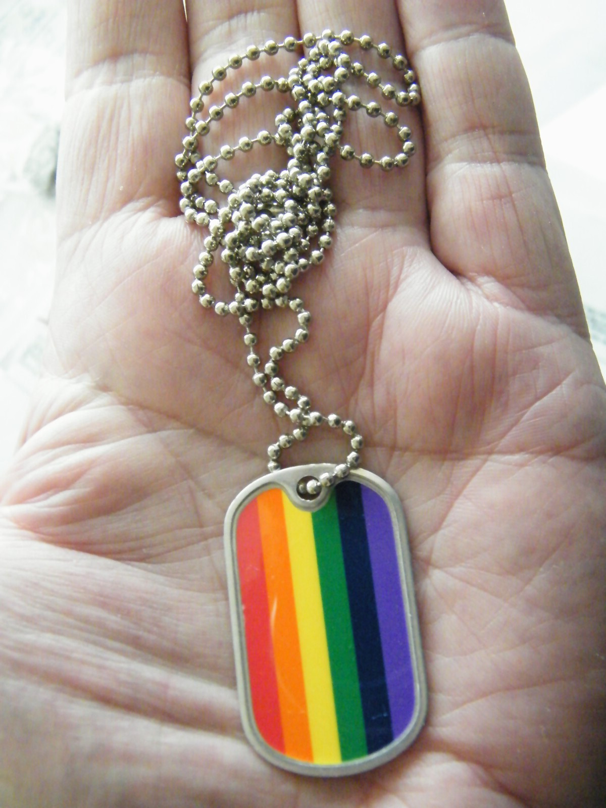 LGBTQ Necklace GAY PRIDE Tags Parade Rainbow Flag Colors 29″ Beaded Chain NEW!