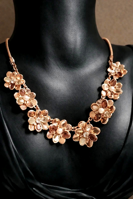 Vintage floral sparkly costume necklace adjustable 16 inch