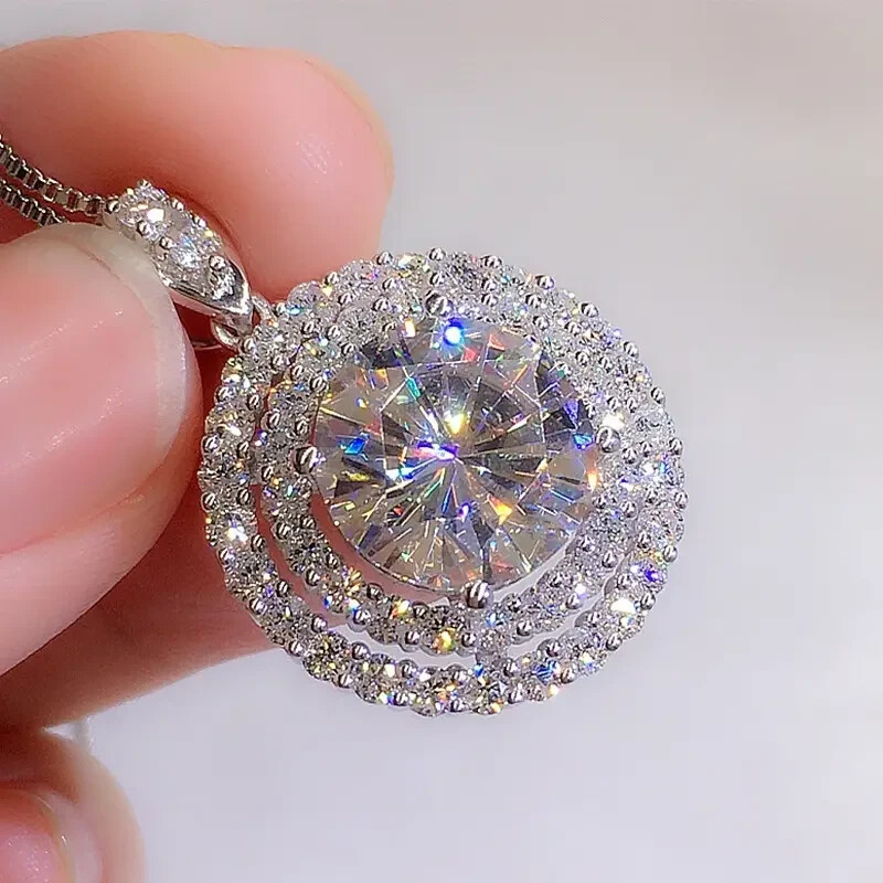Moissanite Solitaire Pendant Bling Necklace 925 Silver Plated For Women Necklace