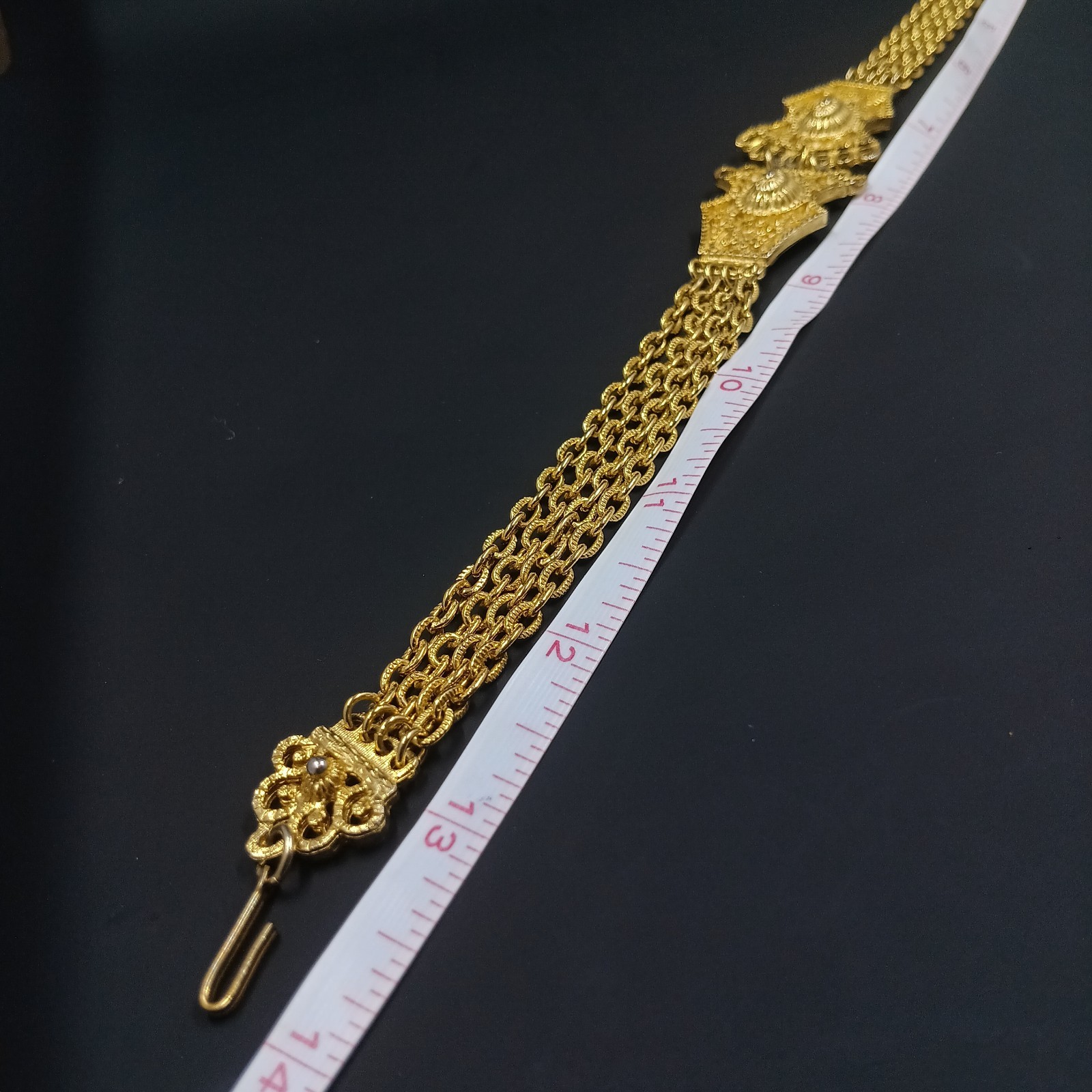 Vintage Gold Tone Ornate Filigree Multi Chain Choker Necklace 14″