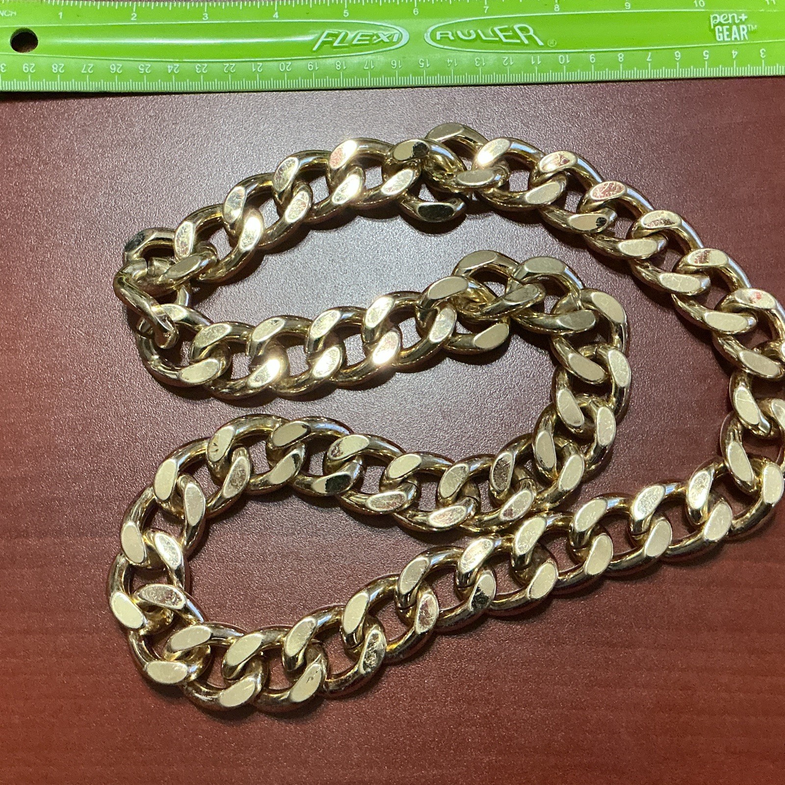 Gold Tone Metal Curb Link Chain Necklace, Chain Style, No Main/Secondary Stone