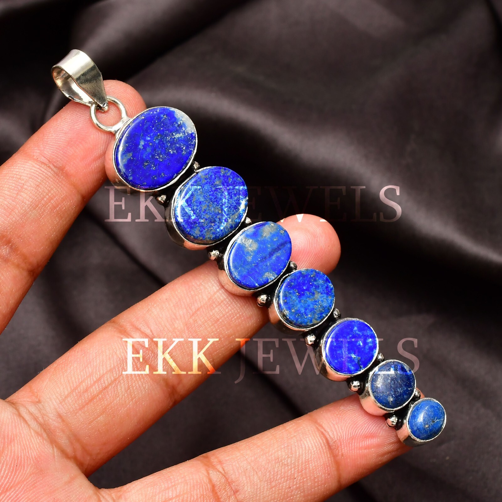 Natural Lapis Lazuli Gemstone 925 Sterling Silver Handmade Jewelry Pendant 2.80″