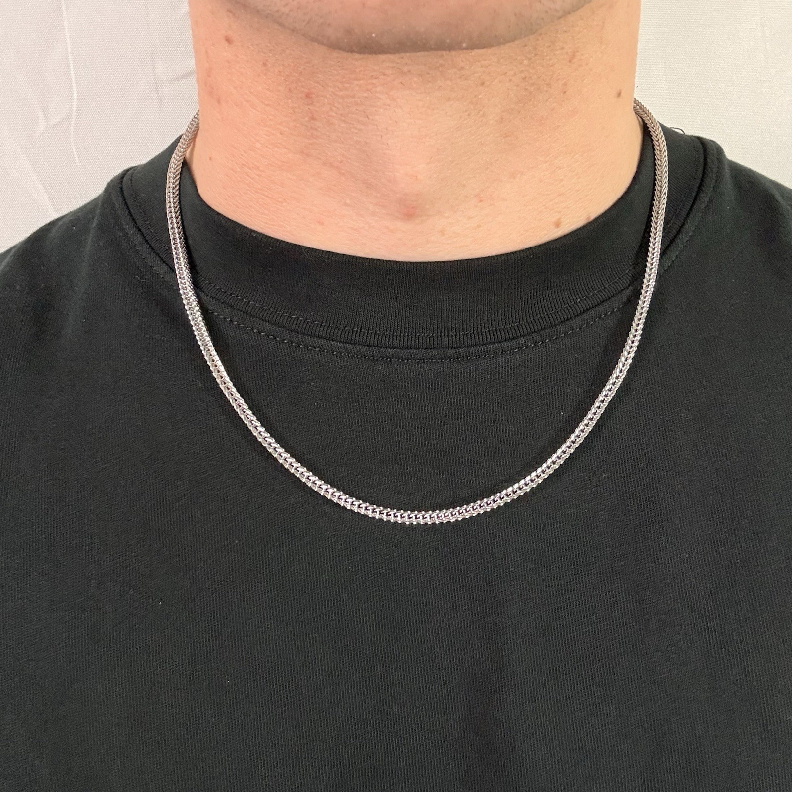 Silver Necklace 316L Surgical Stainless Steel Foxtail Chain 3mm 20 Inches