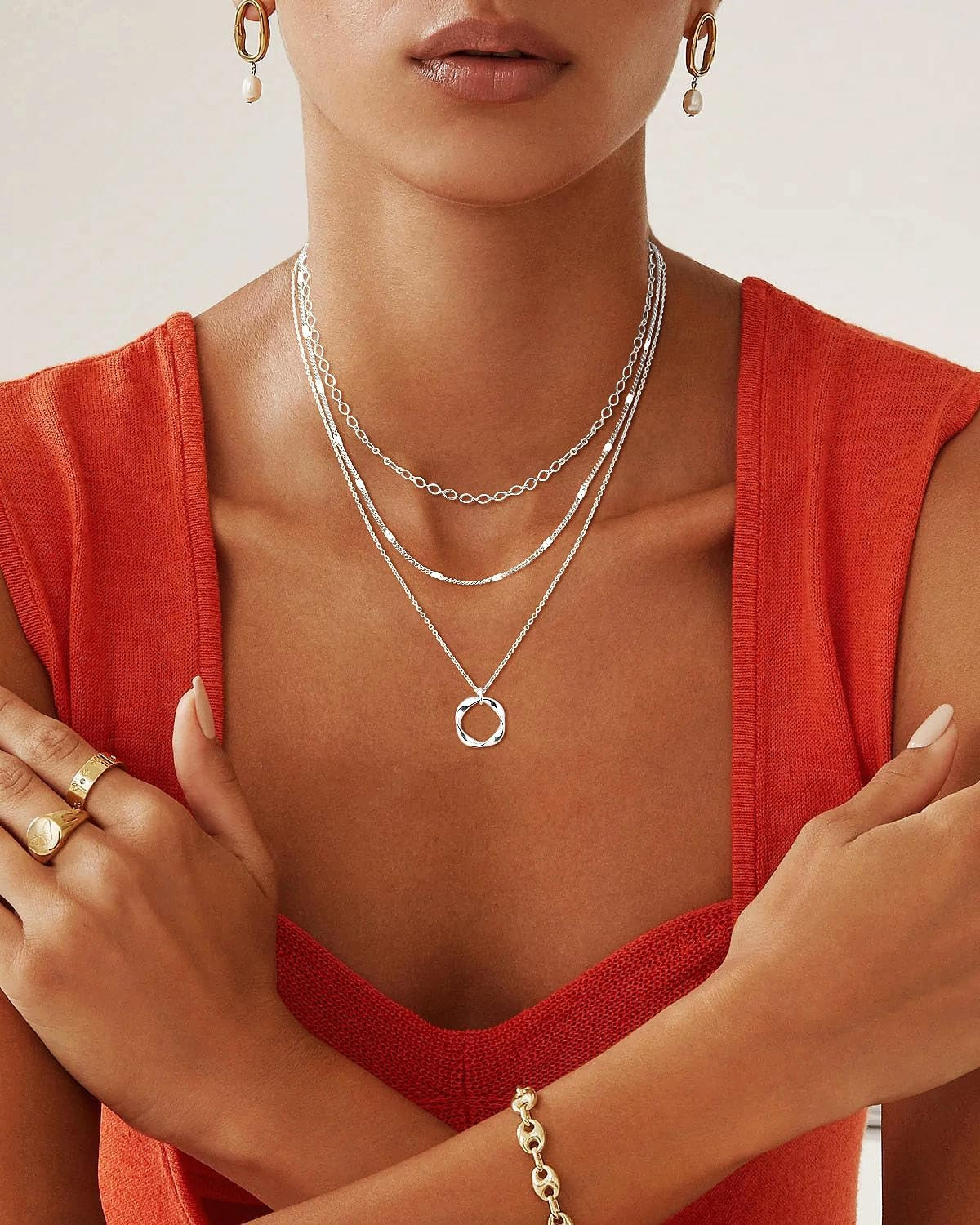 Silver Plated Layered Choker Necklaces for Women, Stackable Stacked Stacking Lay