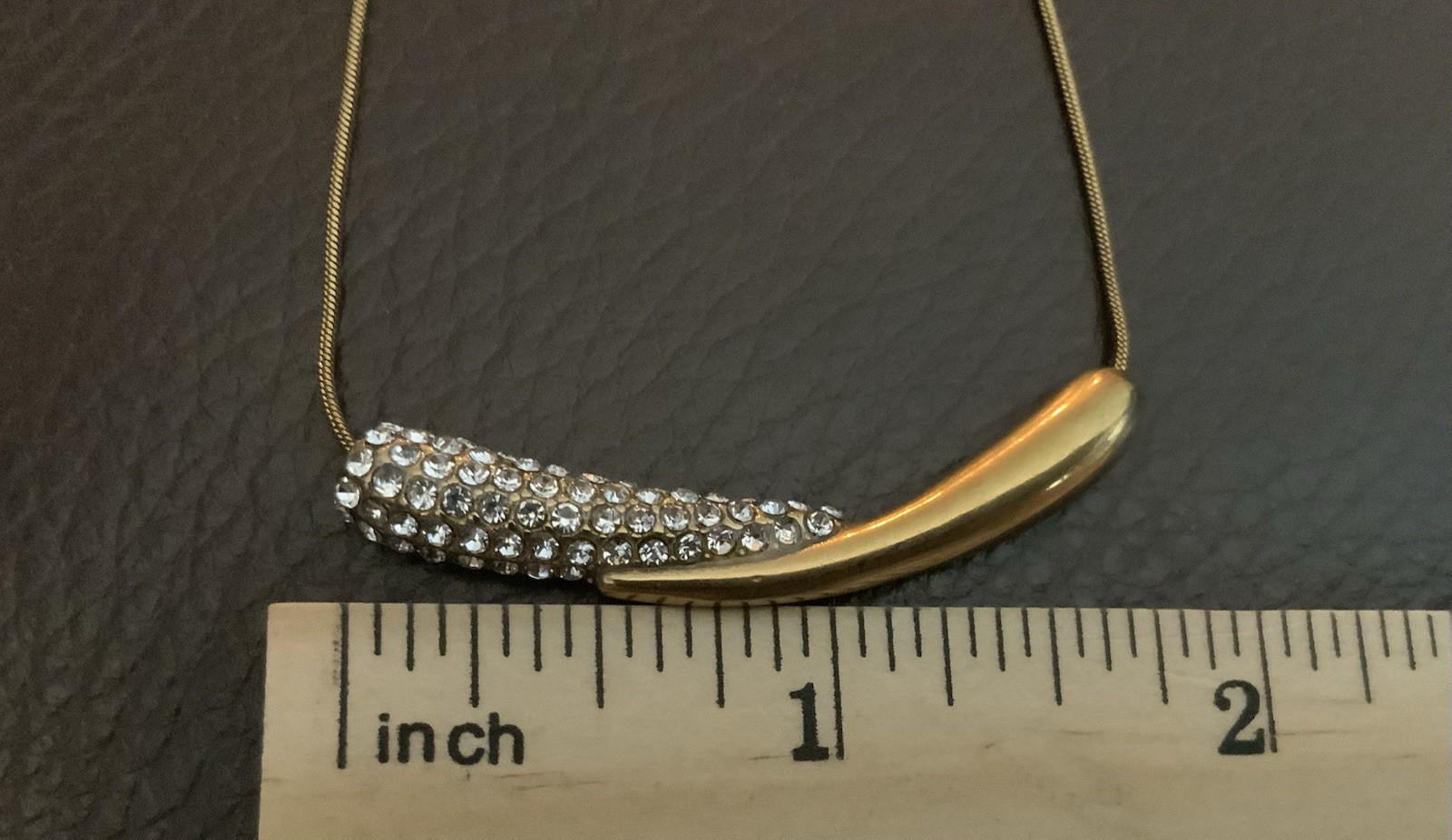 Anthropologie Gold Curved Bar Necklace Pave Crystal Pendant Minimalist Boho CZ