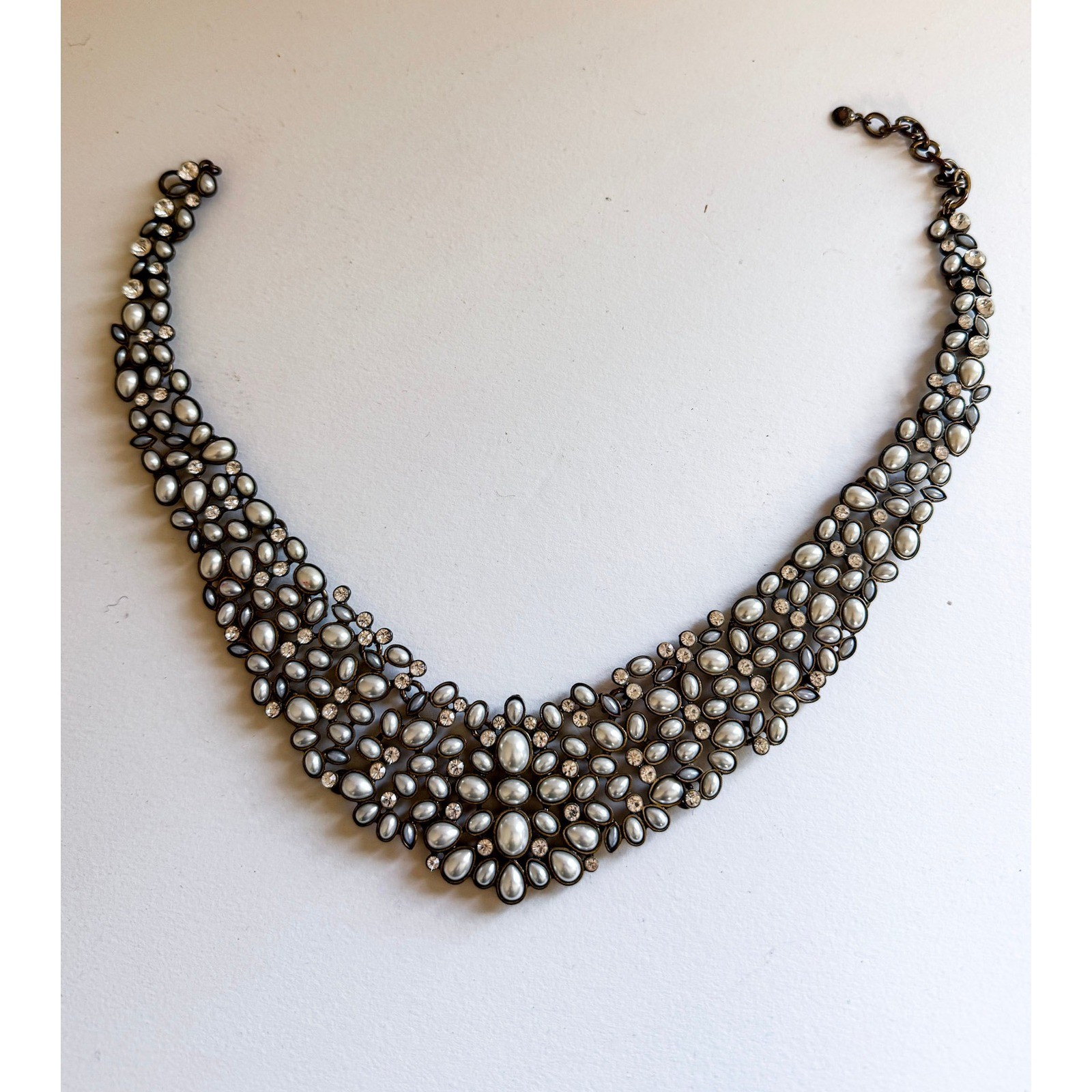 BaubleBar Pearl Rhinestone Statement Bib Necklace Silver Tone Bridal Prom