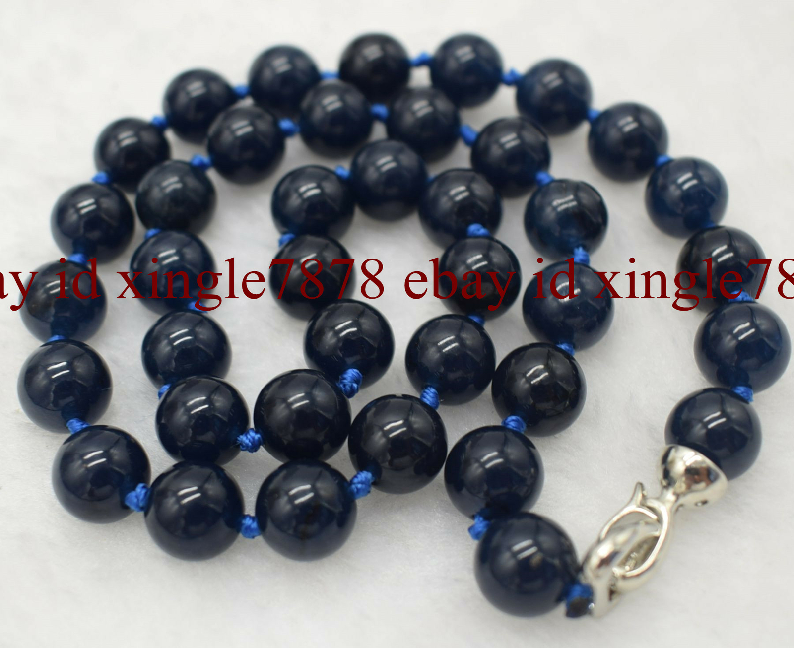 Long 20 Inch Natural 10mm Black Blue Jade Round Gemstone Beads Necklace AAA+