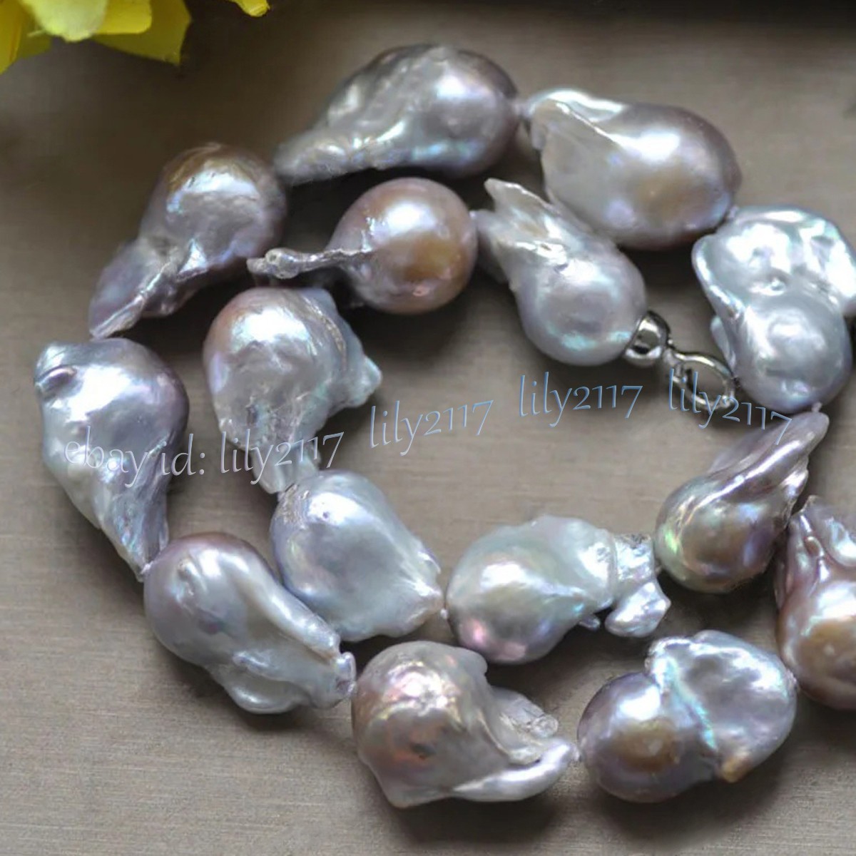 AAA classic 22-25mm south sea baroque silver grey pearl necklace 18inches 14k