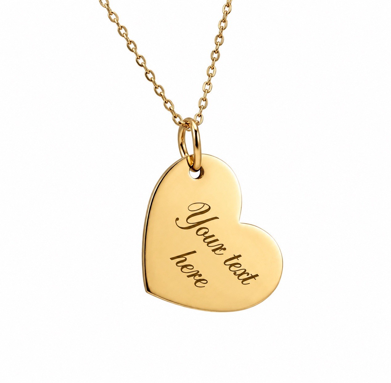 Custom Heart Text Necklace- Personalized Engraved Pendant Stainless Steel gold