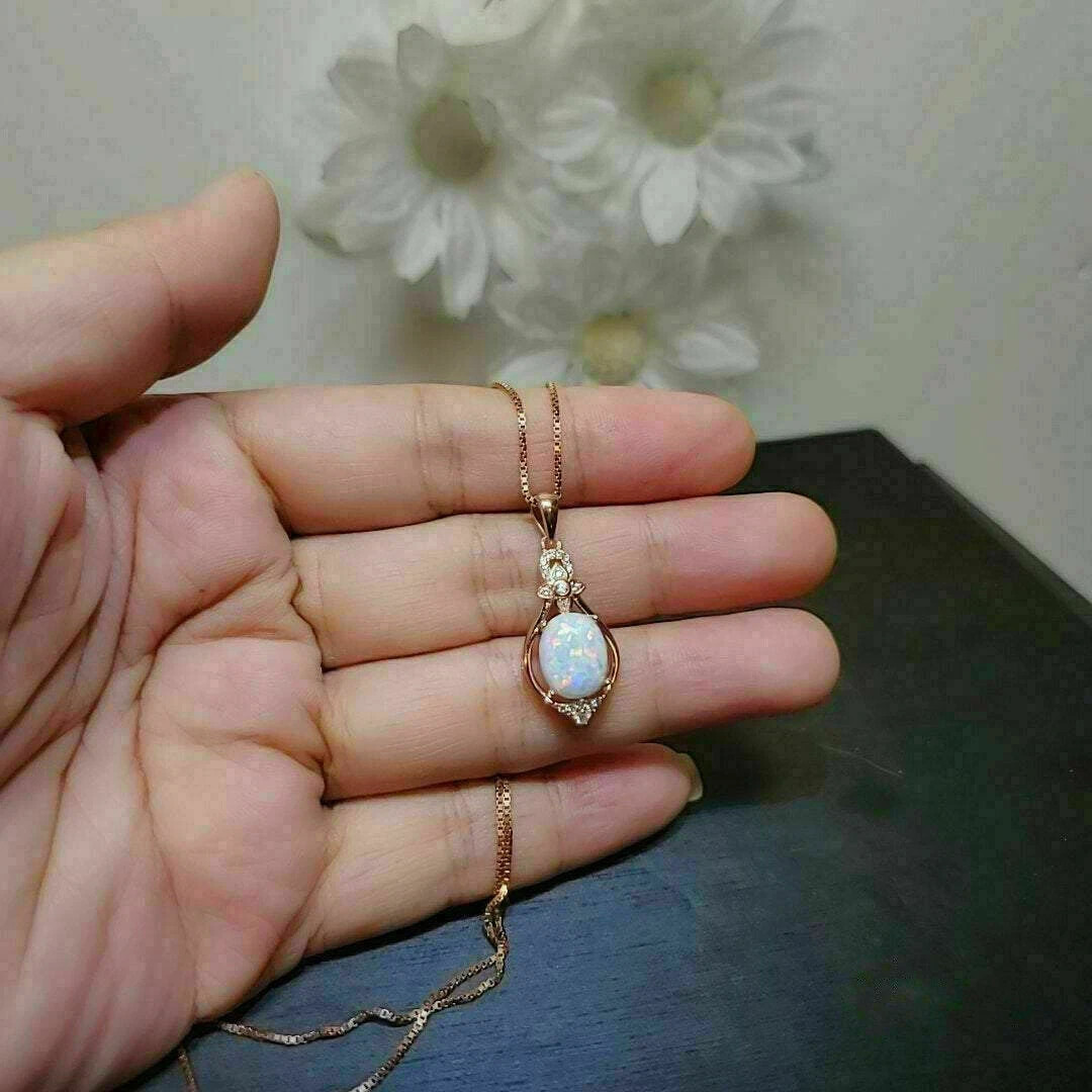 Simulated Fire Opal 1.50 Ct Oval Cut Solitaire Pendant 14K Rose Gold Plated