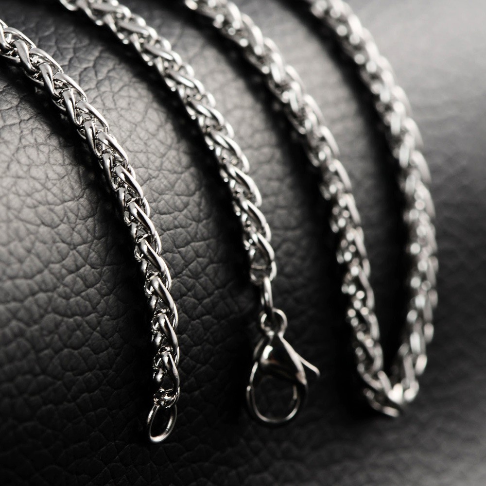2.5mm Woman Man Stainless Steel Silver Wheat Braided Chain Necklace 16-36”