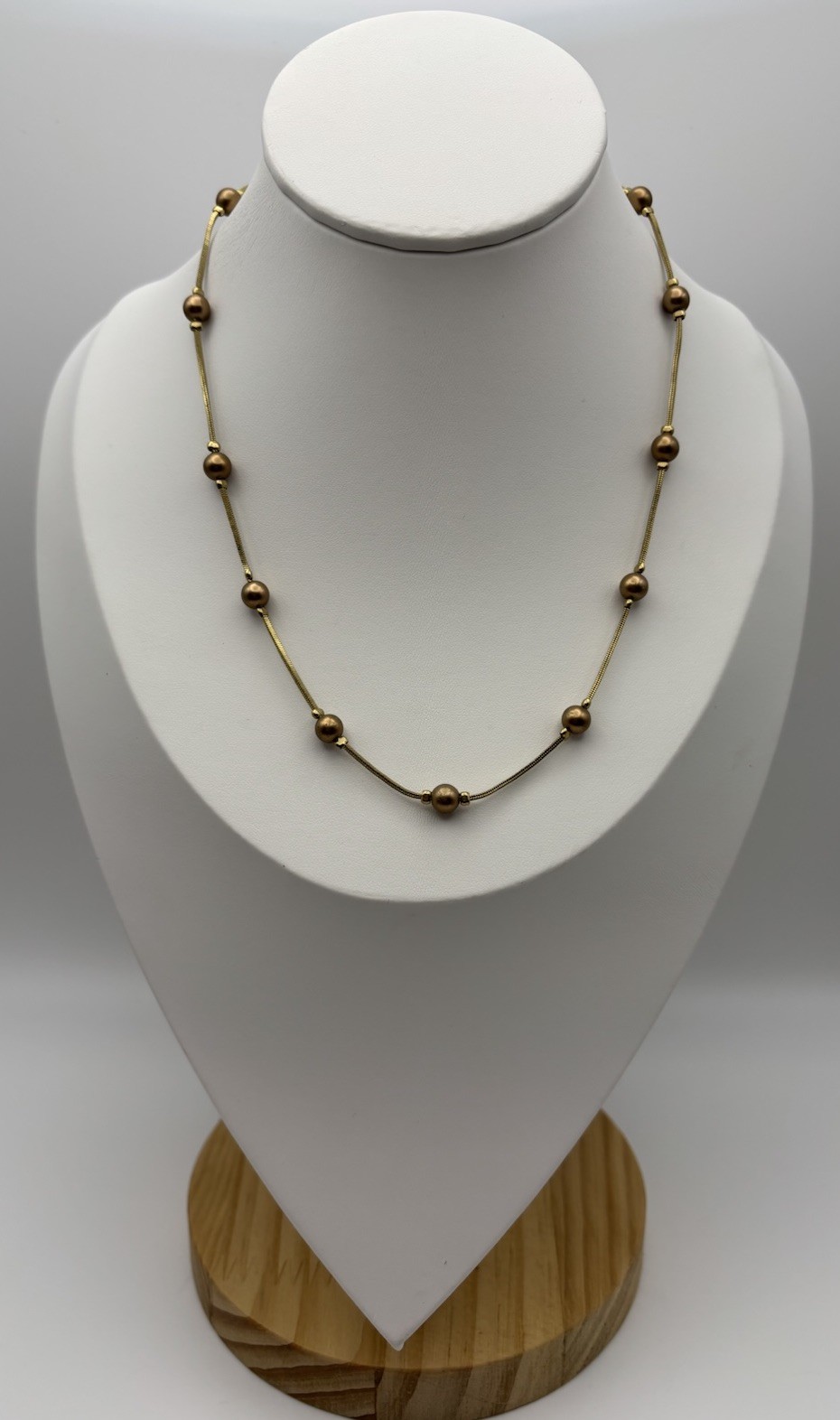 Vintage Monet Gold Tone Bead Station Necklace Signed Adjustable Snake Chain 48cm