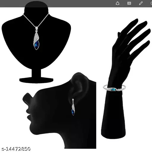 WomenCrystal Jewellery Combo Exquisite Rhodium Plated Designer Pendant Necklace