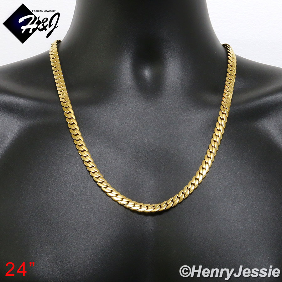 16″-40″MEN Stainless Steel 8mm Gold Plated Miami Cuban Curb Chain Necklace*GN155