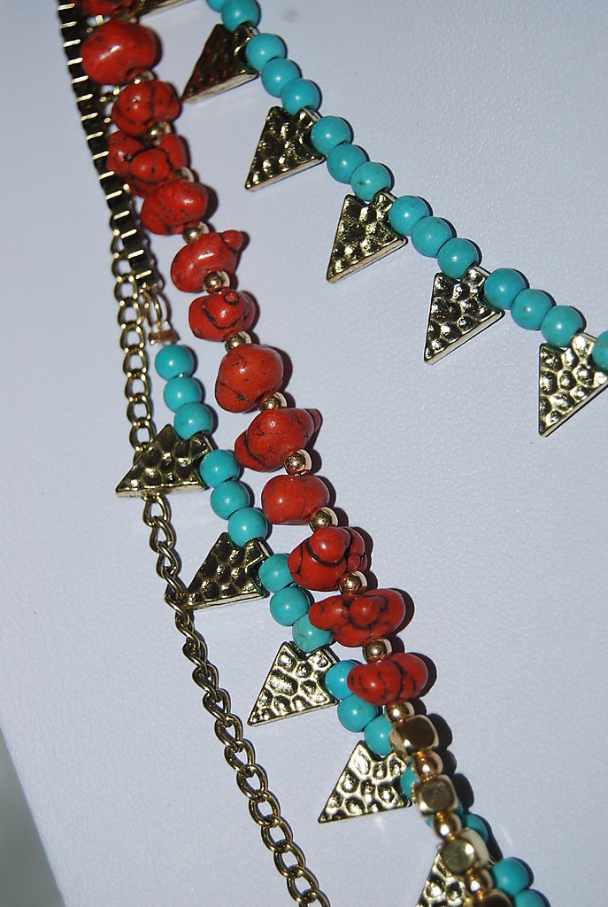 CARA NY NATIVE AMERICAN STYLE LONG NECKLACE NATURAL STONES & GOLD TONED ACCENTS