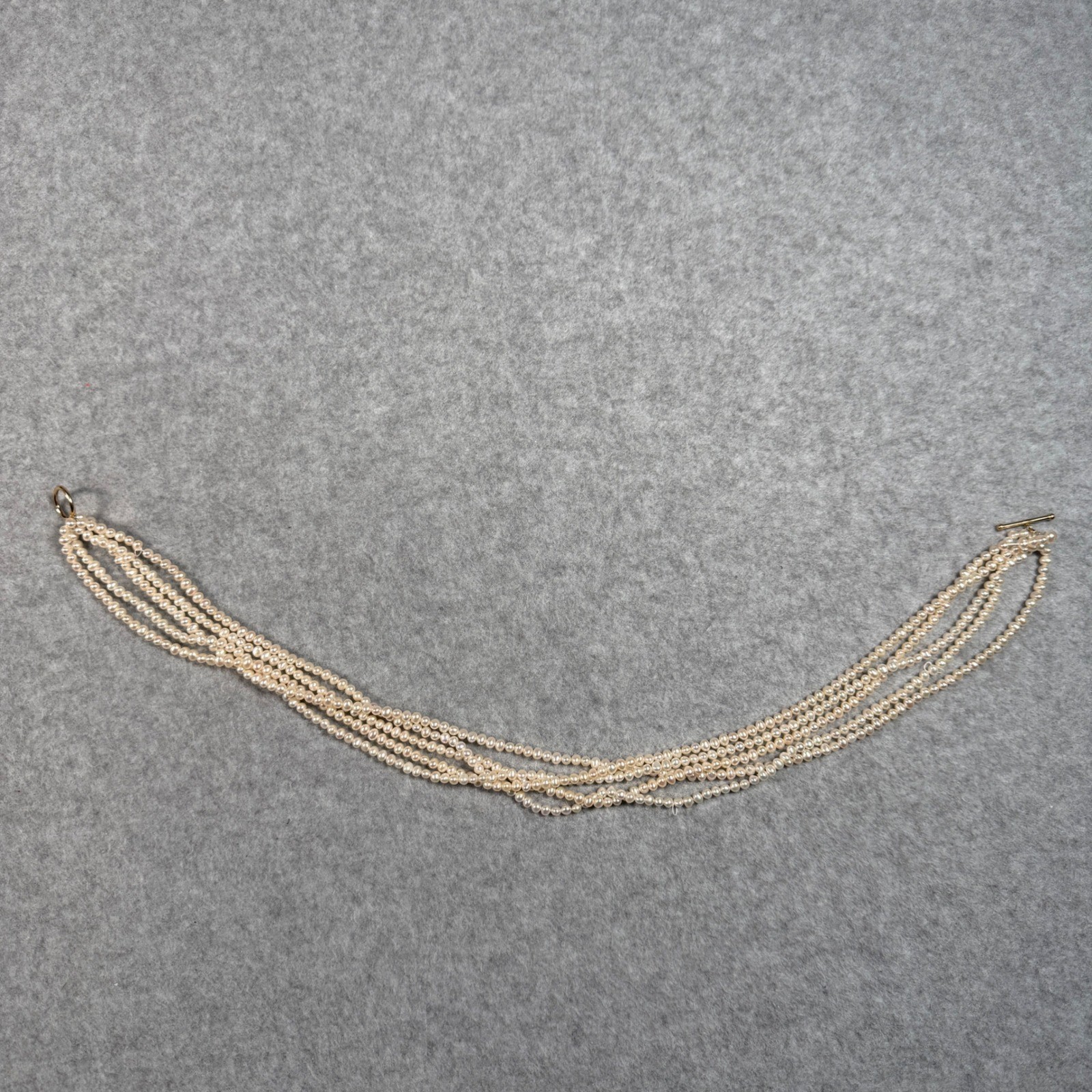 Multi Strand Freshwater Pearl Necklace Toggle 14K Gold Clasp Cream 5 Row 19in