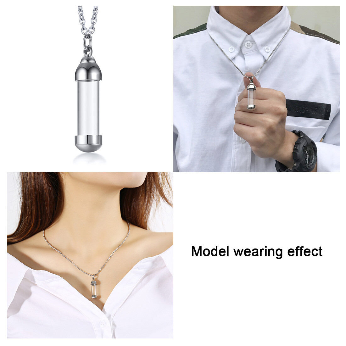 Cylinder Ashes Urn Necklaces Glass Tube Vial Creamation Locket Pendant Keepsake
