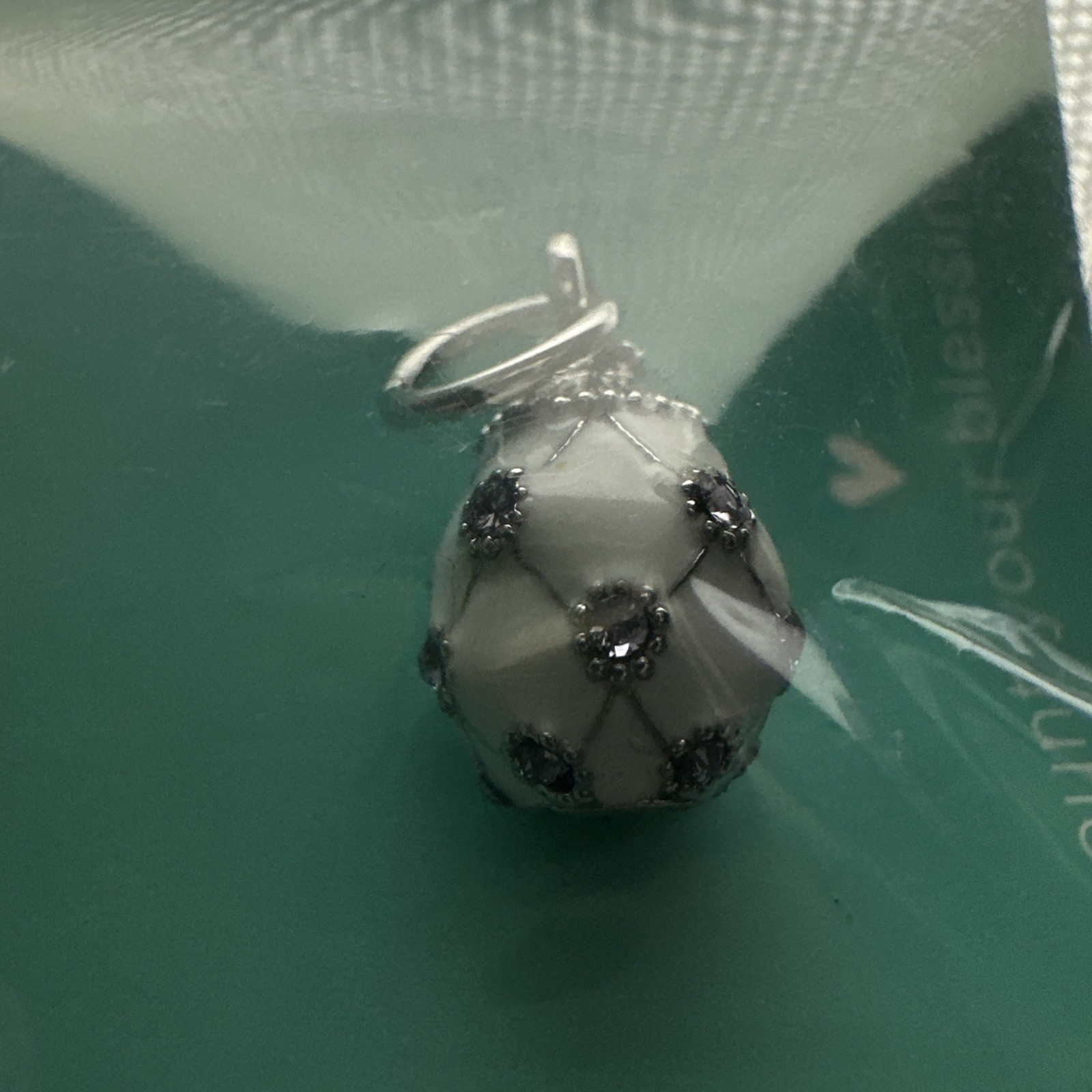 Origami Owl White and Tanzanite with CZ Fabergé Egg Pendant PN2008 NIB
