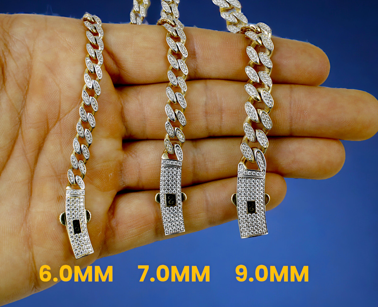14K Yellow Gold 6mm-13mm Monaco Miami Cuban Link Chain Bracelet Full CZ Pave