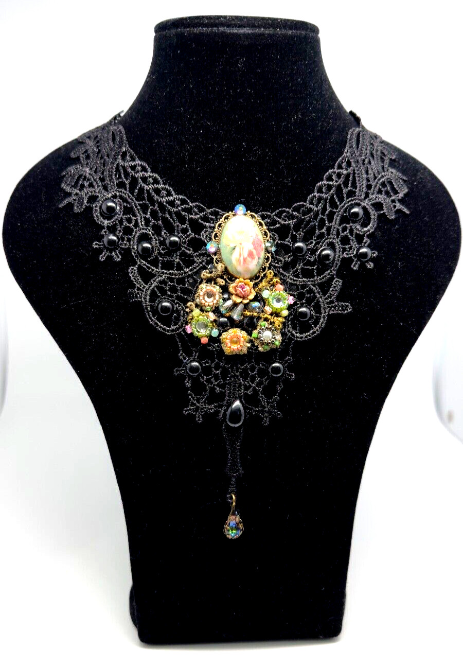 Beautiful Necklace Fabric Choker With Colorful Crystals By Michal Negrin #610#