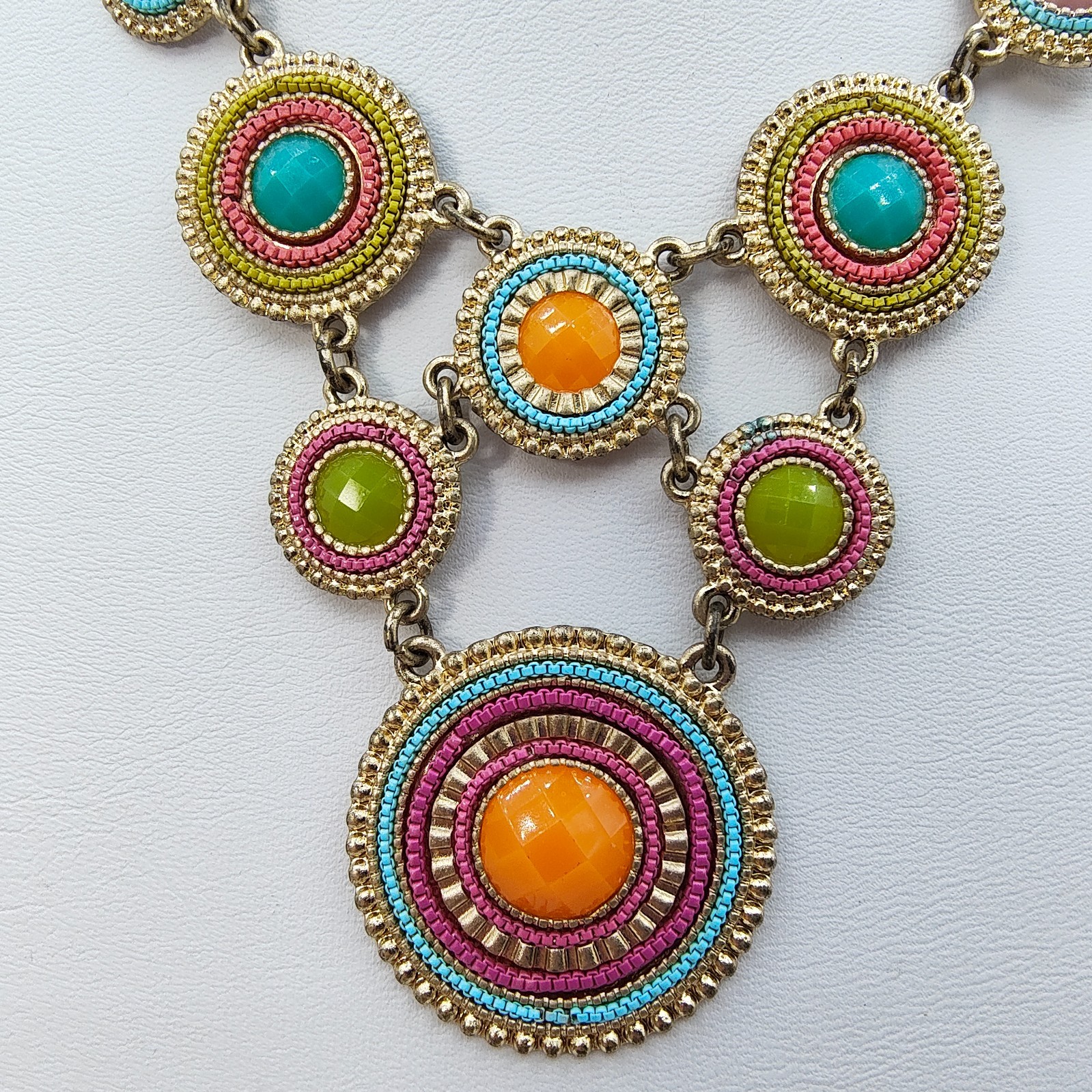 Boho Chic Beaded Medallion Bib Necklace Colorful Maximalist Ethnic Style