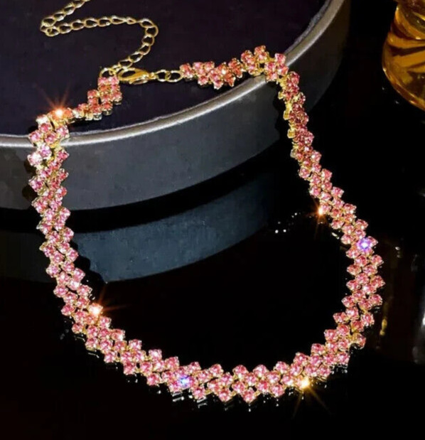 Diva Edgy Pink Rhinestone CHOKER Betsey Johnson HIP HOP Night Club Necklace
