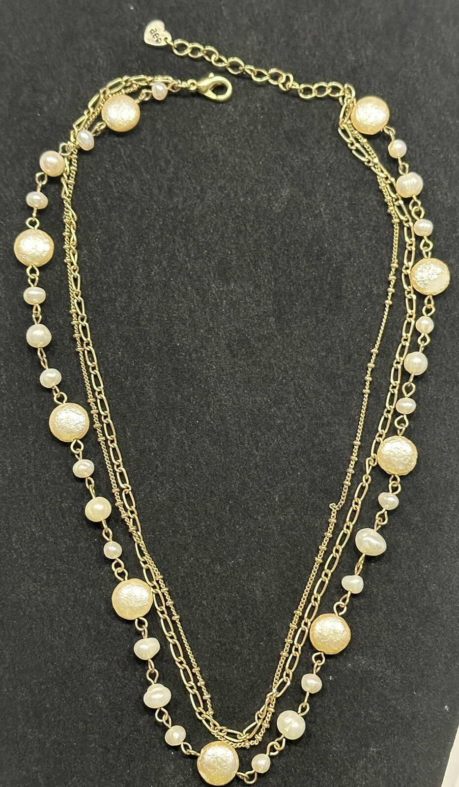 American Eagle Outfitters AEO Necklace Faux Pearl Triple Chain Gold Tone 18”