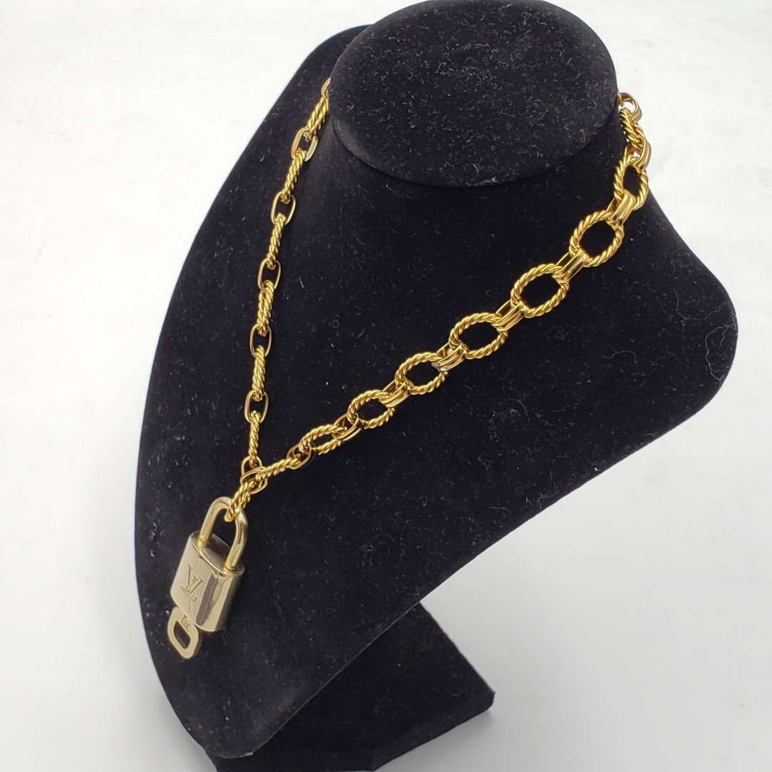 Stainless Steel Chain With 100% Authentic Louis Vuitton Gold Padlock Pendant 🔐