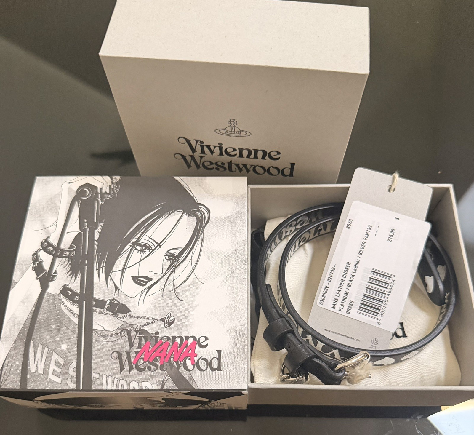 Nana 25th Anniversary Vivienne Westwood Choker Black Silver Leather AUTHENTIC